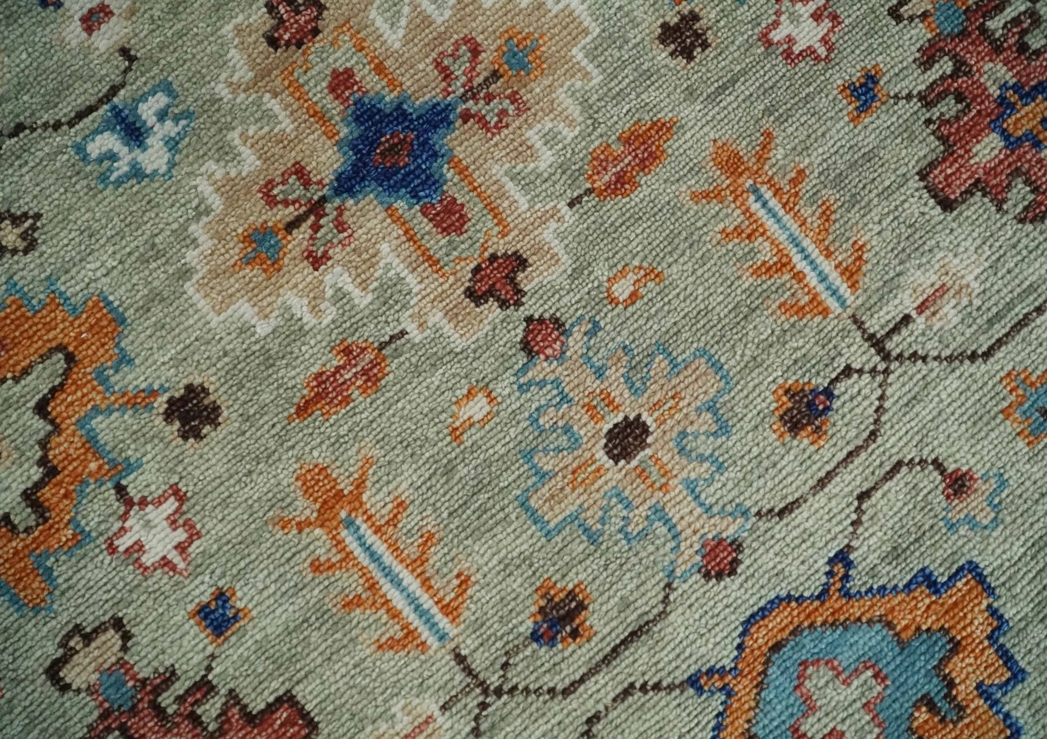 Turkish Knot Antique Green and Ivory Traditional Multi Size Hand knotted Oushak Rug - Image 4