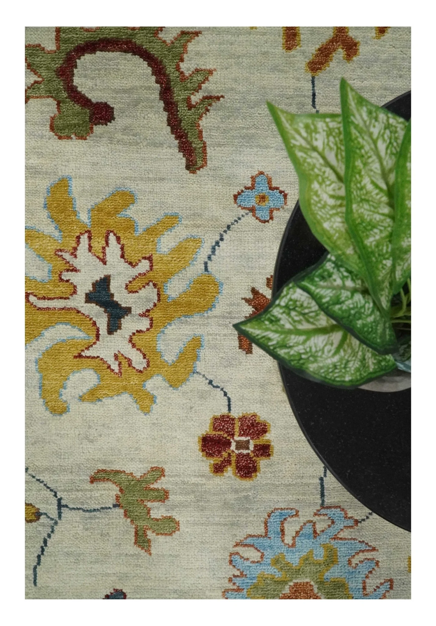 Vibrant Colorful Hand Knotted Ivory, Teal and Rust Traditional Oushak Multi size Wool Area Rug - Image 4