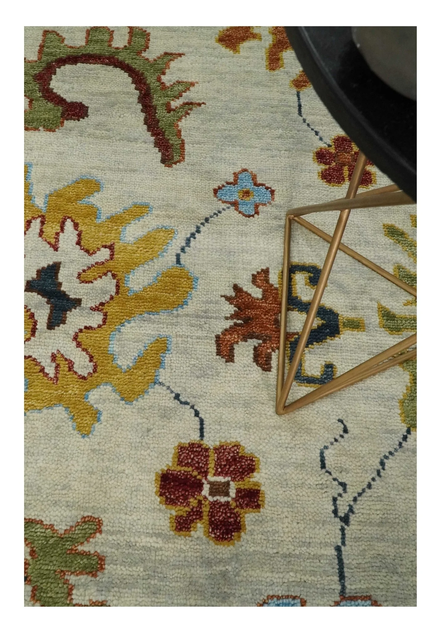 Vibrant Colorful Hand Knotted Ivory, Teal and Rust Traditional Oushak Multi size Wool Area Rug - Image 5