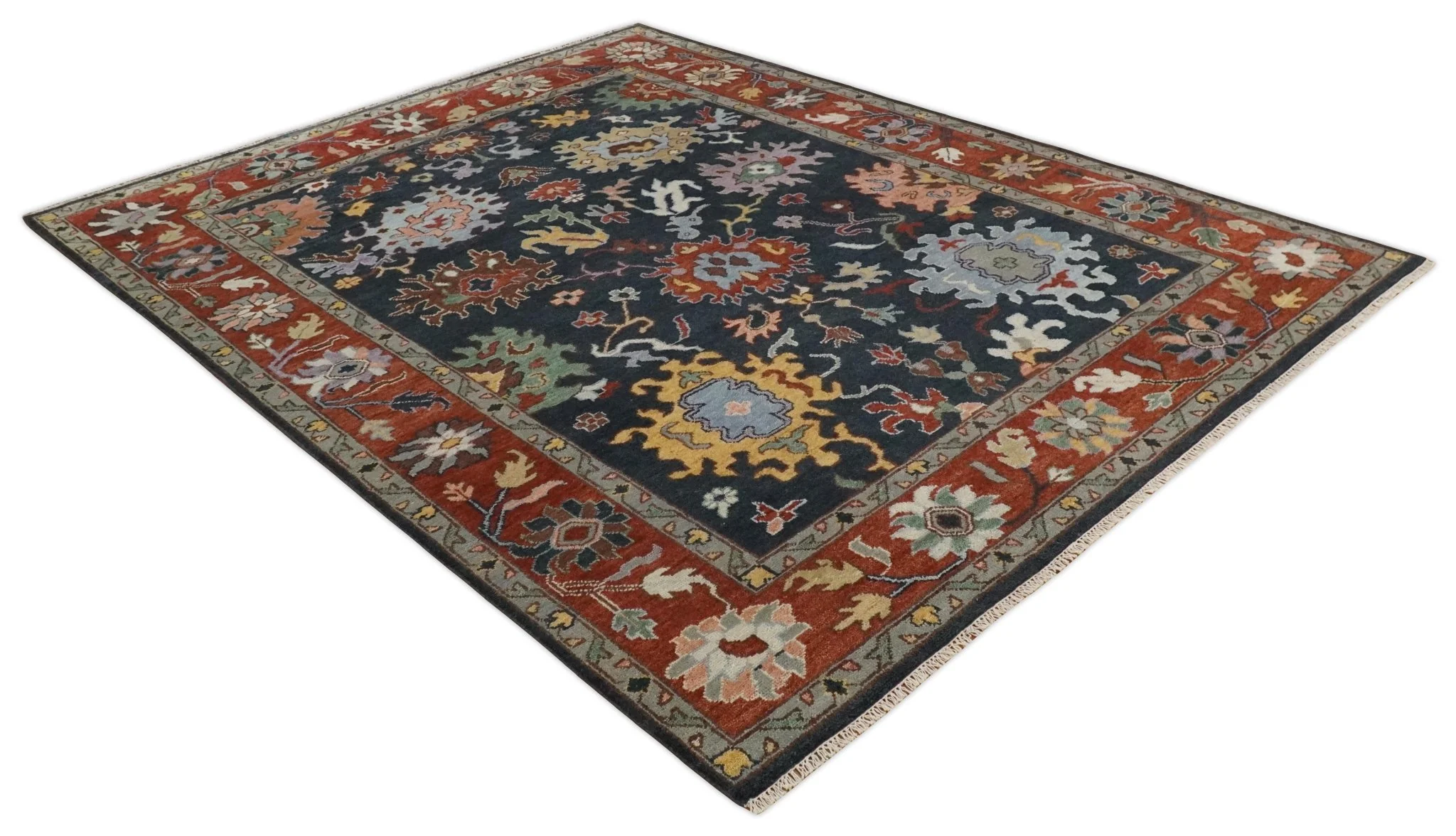 9x12 Hand Knotted Charcoal and Rust Traditional Persian Oushak Wool Rug | TRDCP732912 - Image 11