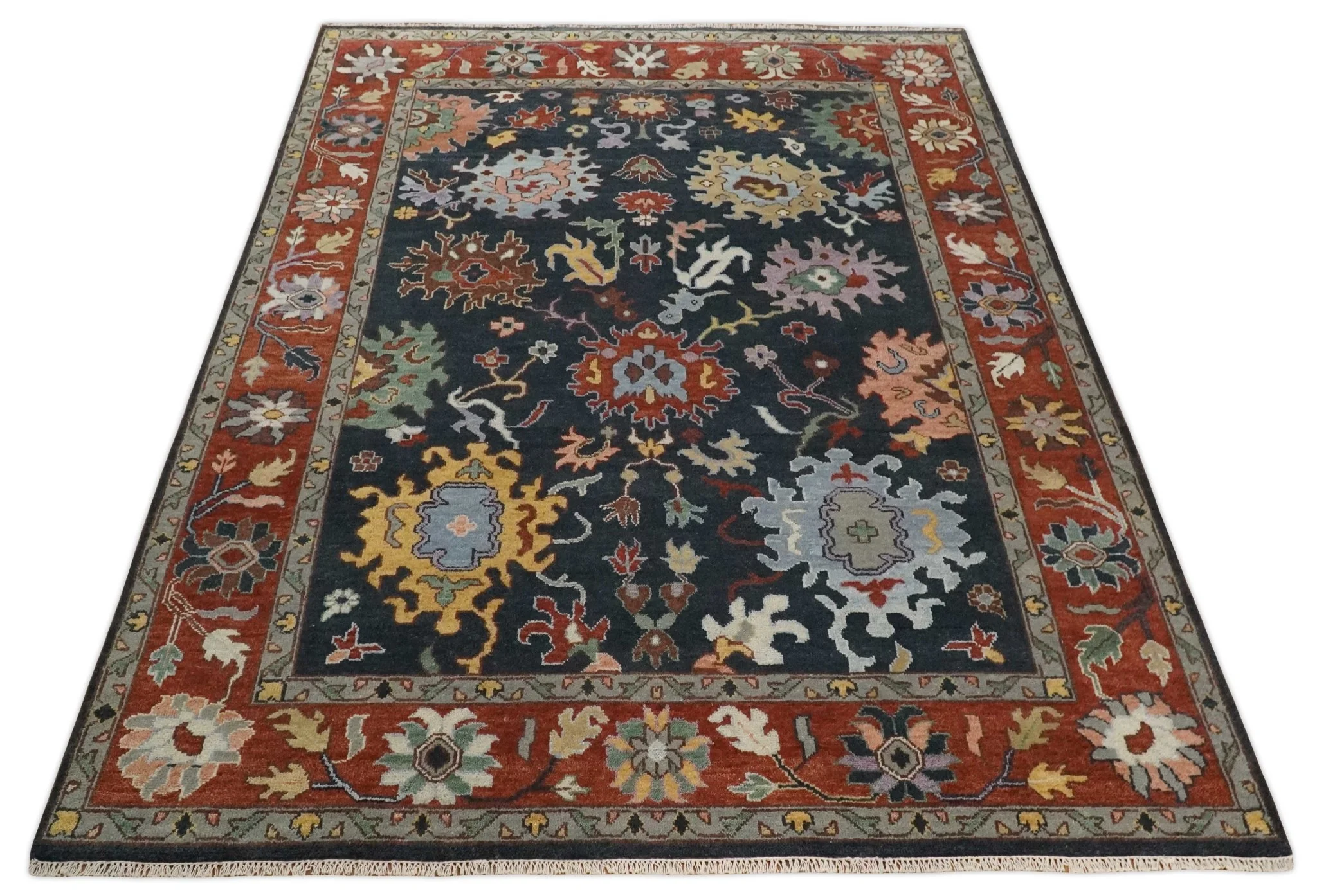9x12 Hand Knotted Charcoal and Rust Traditional Persian Oushak Wool Rug | TRDCP732912 - Image 12
