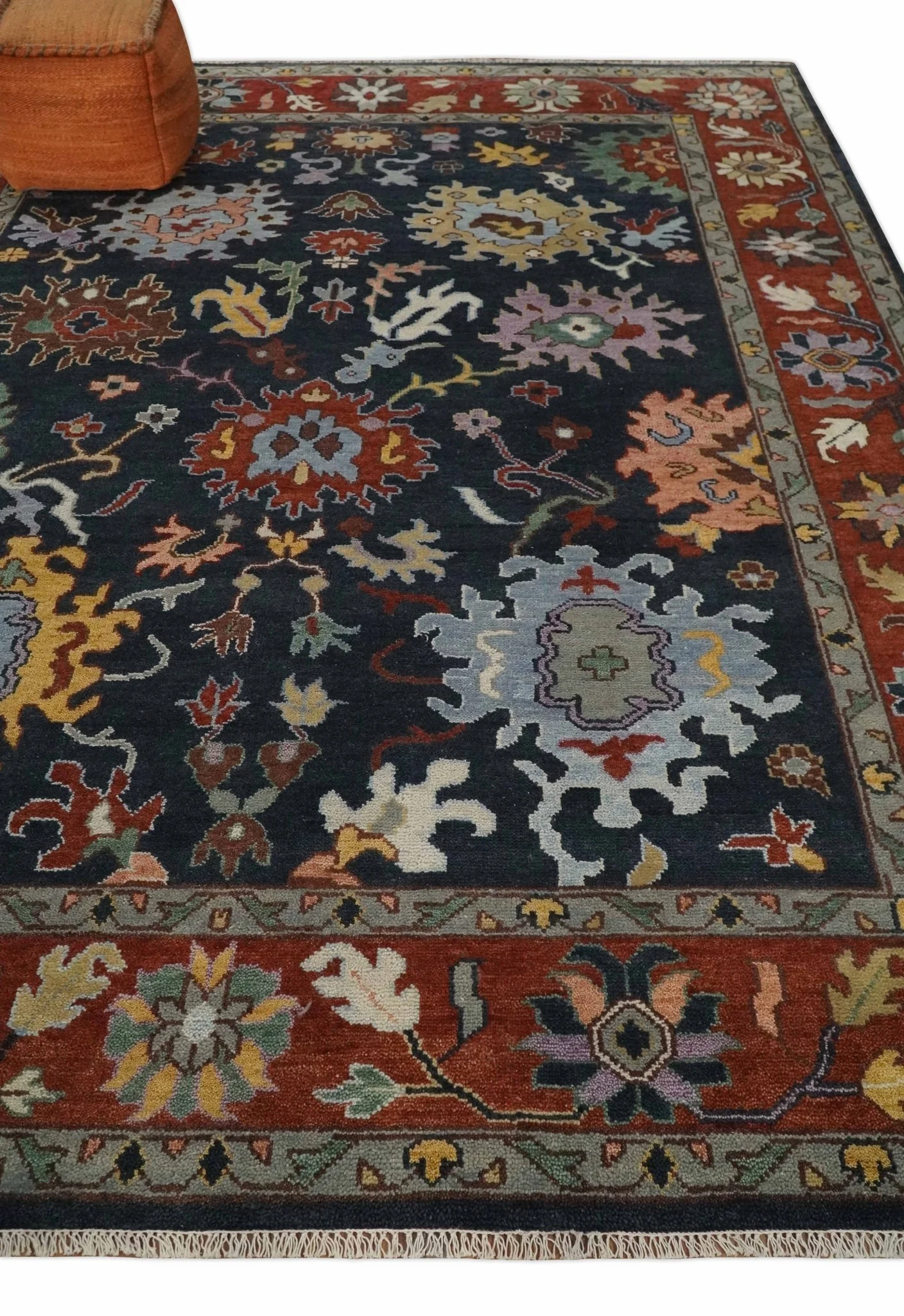 9x12 Hand Knotted Charcoal and Rust Traditional Persian Oushak Wool Rug | TRDCP732912 - Image 3