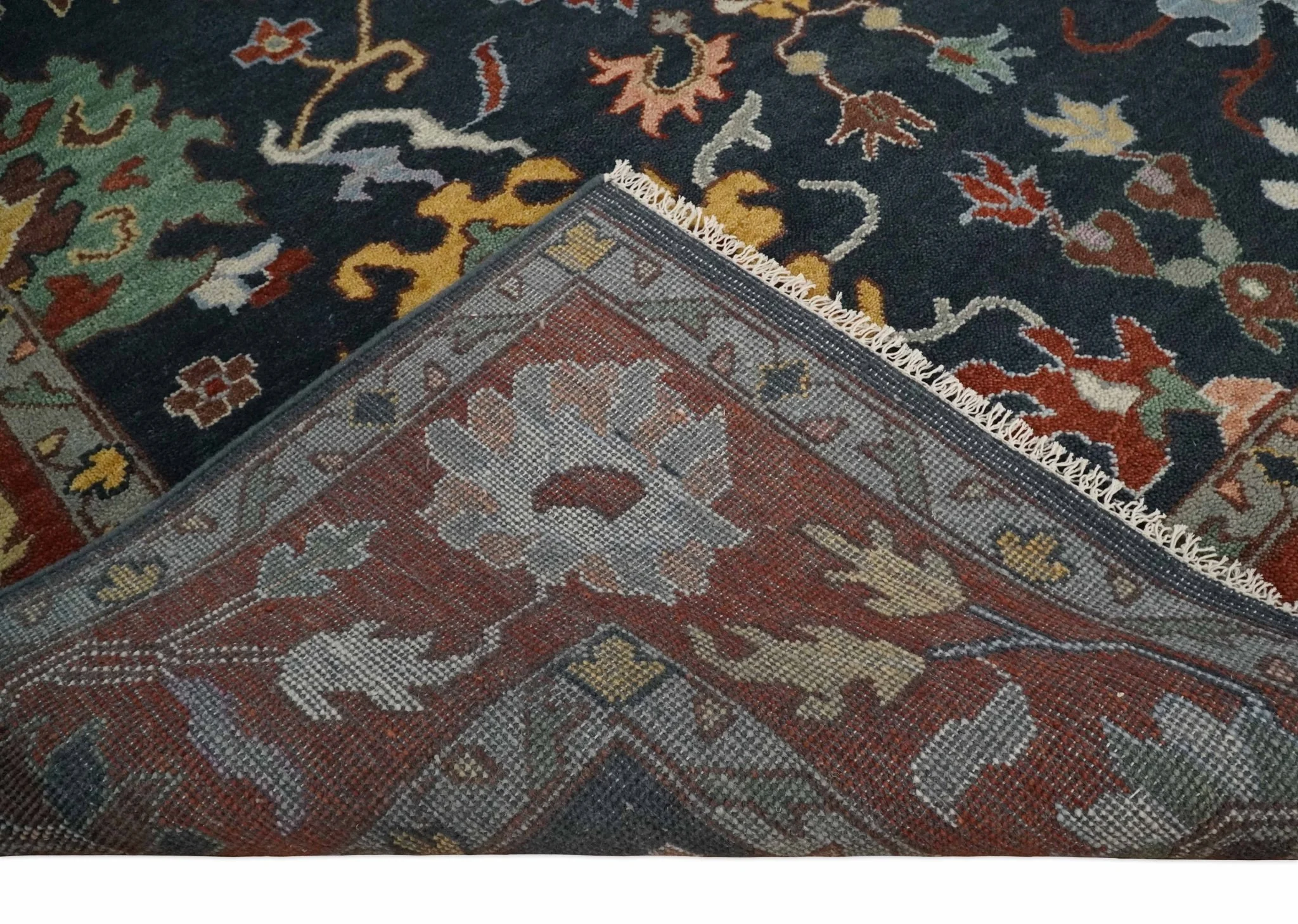 9x12 Hand Knotted Charcoal and Rust Traditional Persian Oushak Wool Rug | TRDCP732912 - Image 7