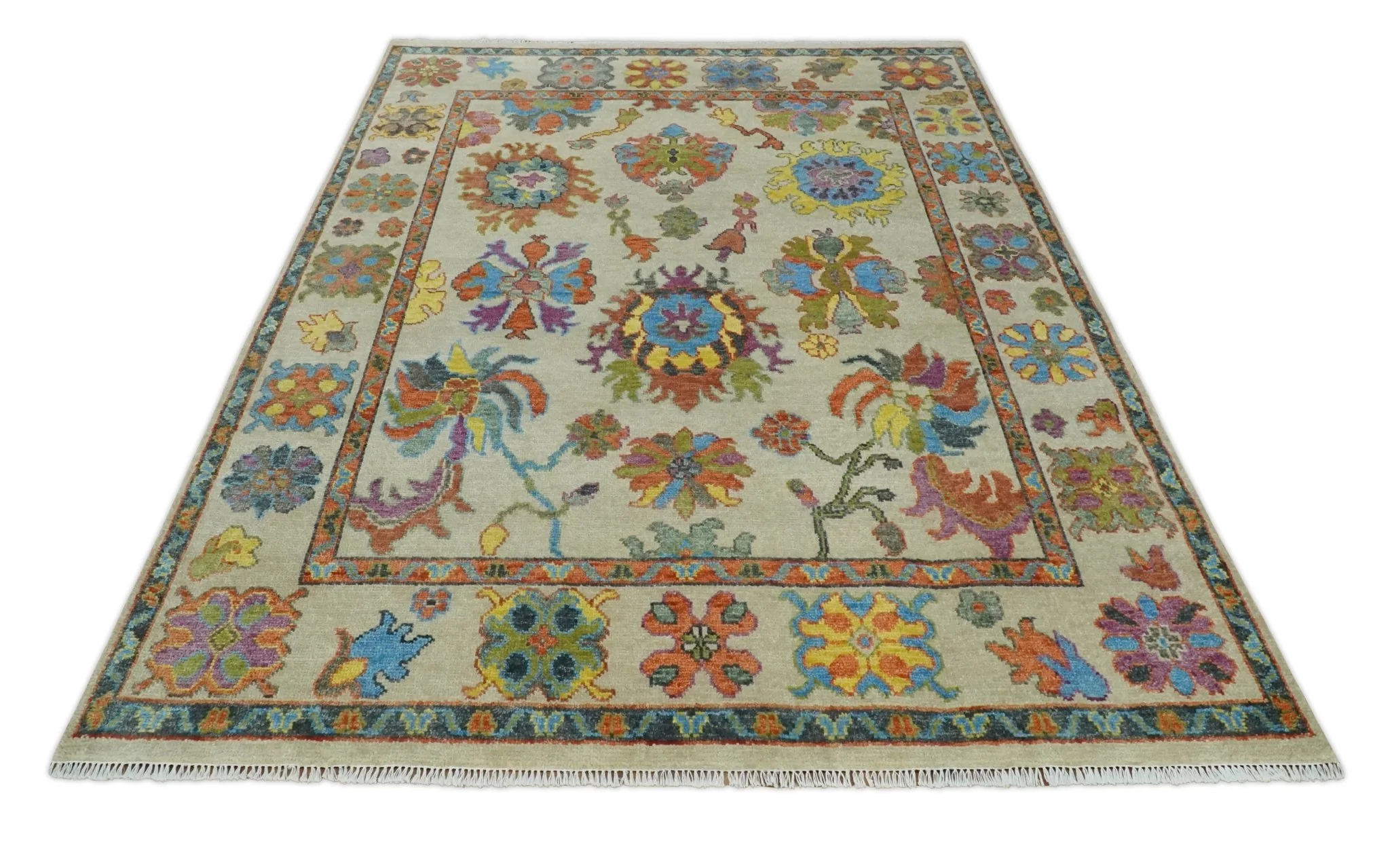 Vibrant Colorful Beige and Rust Traditional Oushak Custom Made wool Area Rug - Image 10