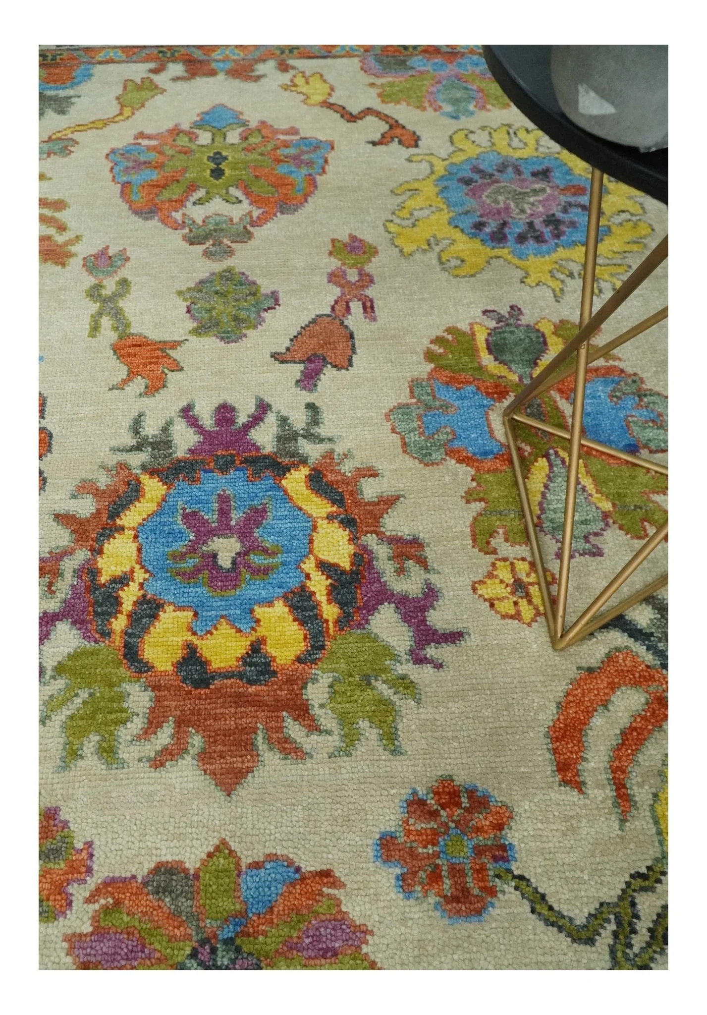 Vibrant Colorful Beige and Rust Traditional Oushak Custom Made wool Area Rug - Image 2