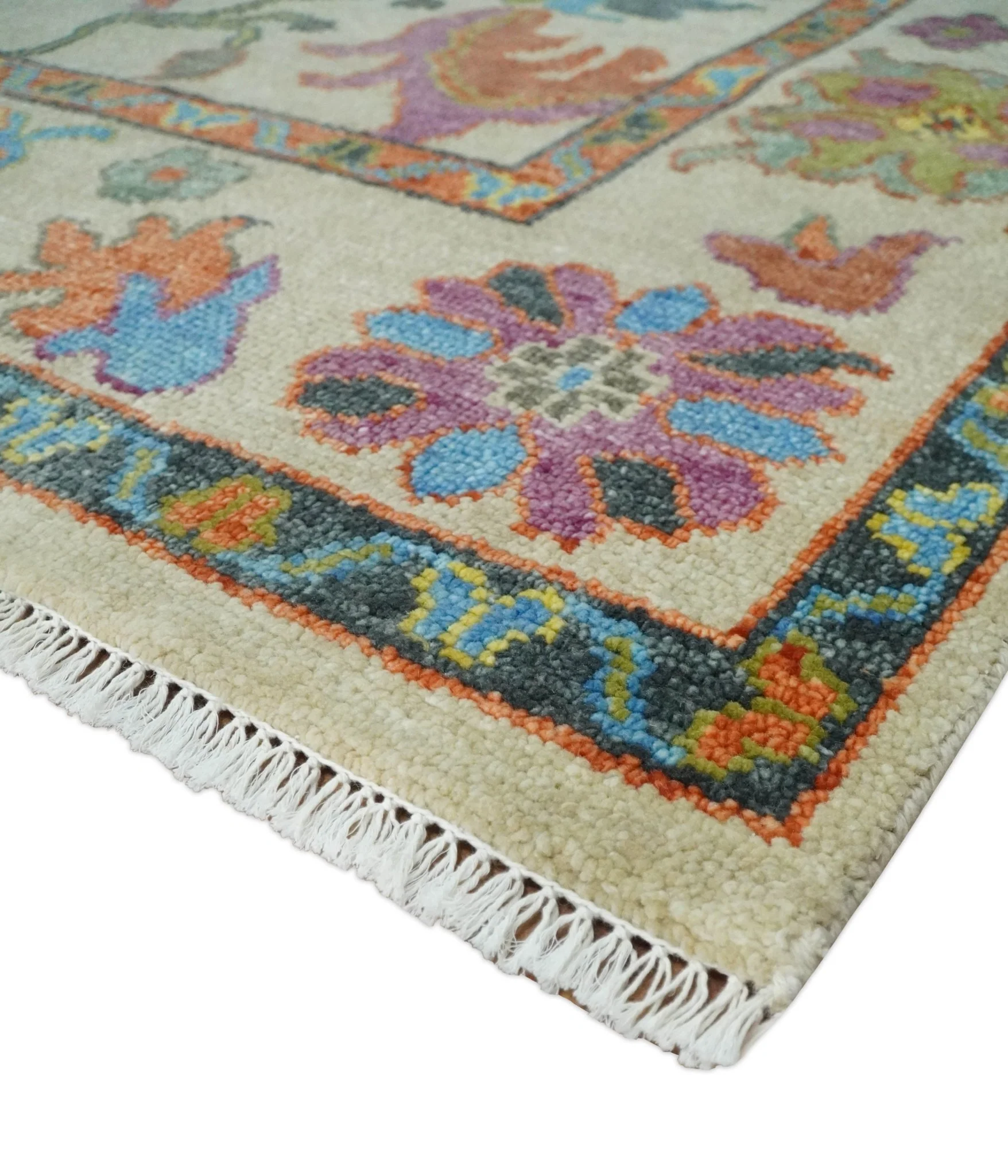 Vibrant Colorful Beige and Rust Traditional Oushak Custom Made wool Area Rug - Image 5