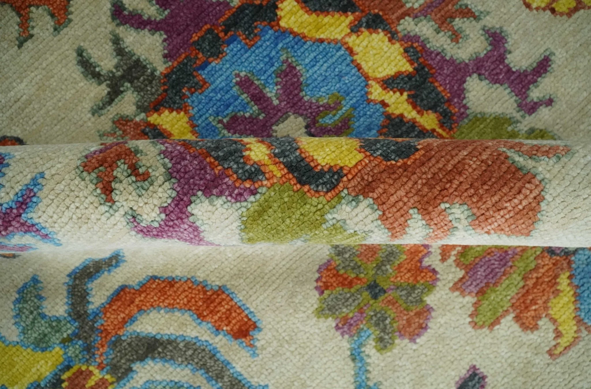 Vibrant Colorful Beige and Rust Traditional Oushak Custom Made wool Area Rug - Image 7