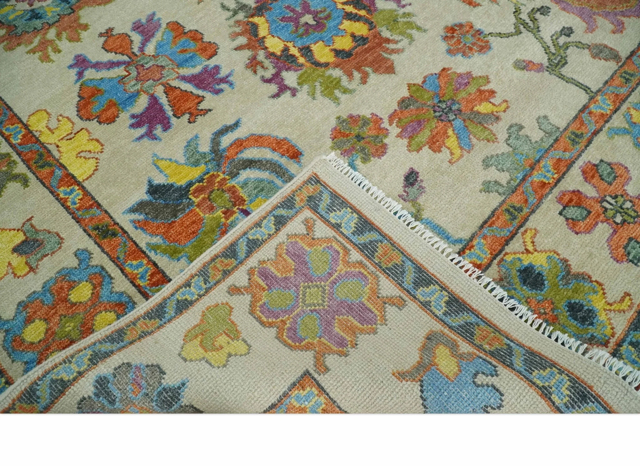 Vibrant Colorful Beige and Rust Traditional Oushak Custom Made wool Area Rug - Image 8