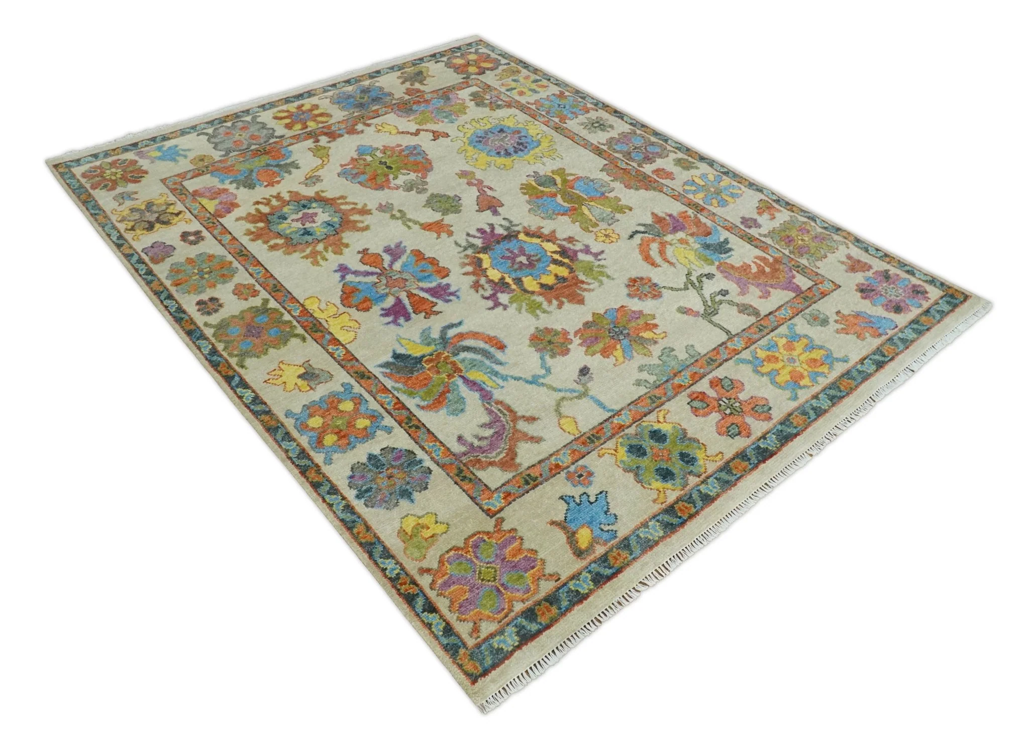 Vibrant Colorful Beige and Rust Traditional Oushak Custom Made wool Area Rug - Image 9