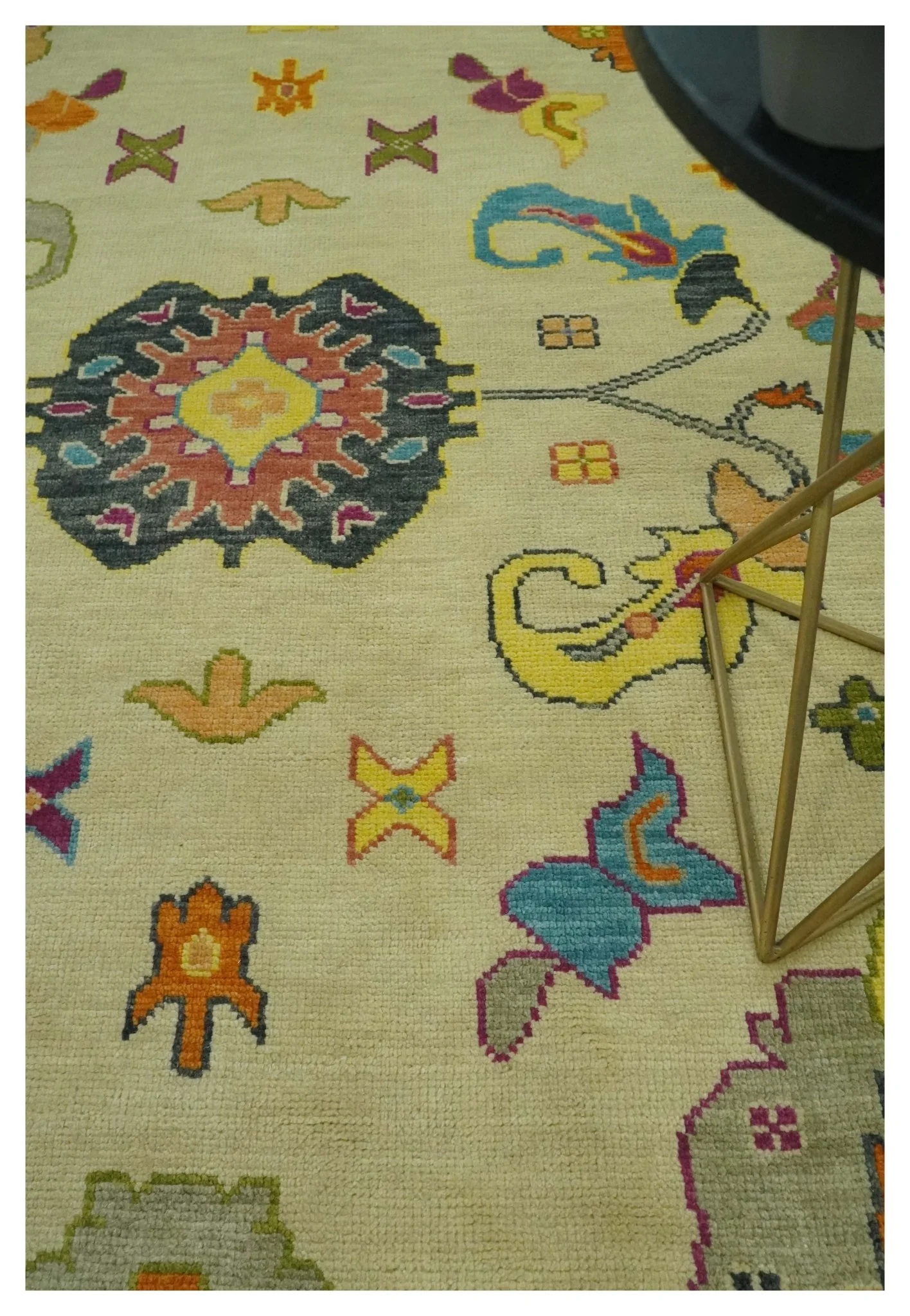 Vibrant Colorful Beige, Silver, Orange and Mustard Hand Knotted 9x12 Wool Area Rug - Image 2