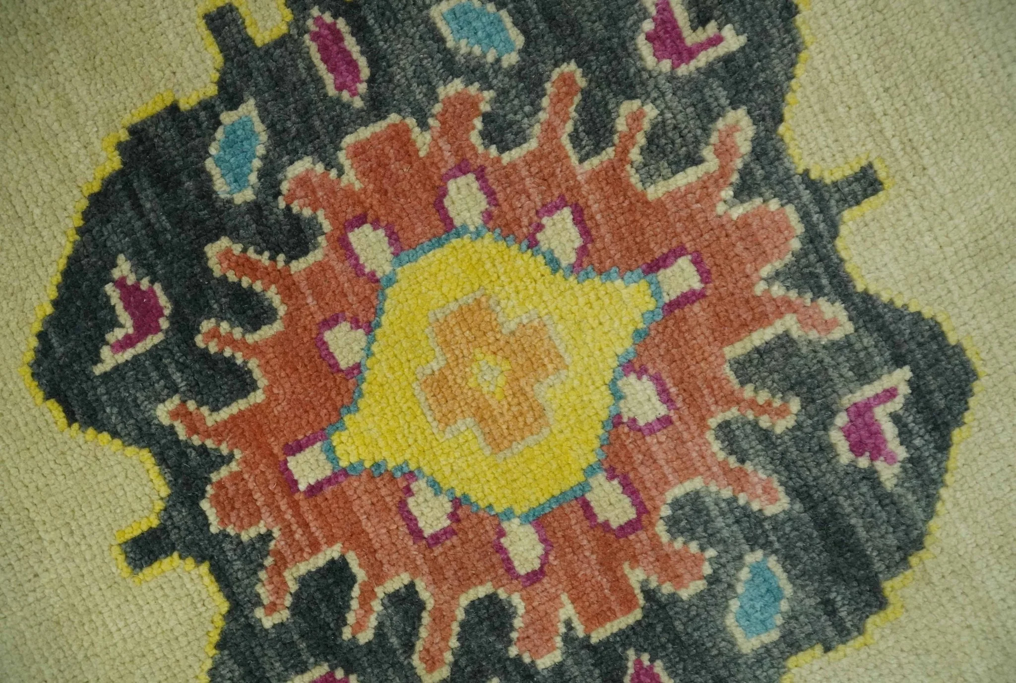 Vibrant Colorful Beige, Silver, Orange and Mustard Hand Knotted 9x12 Wool Area Rug - Image 4