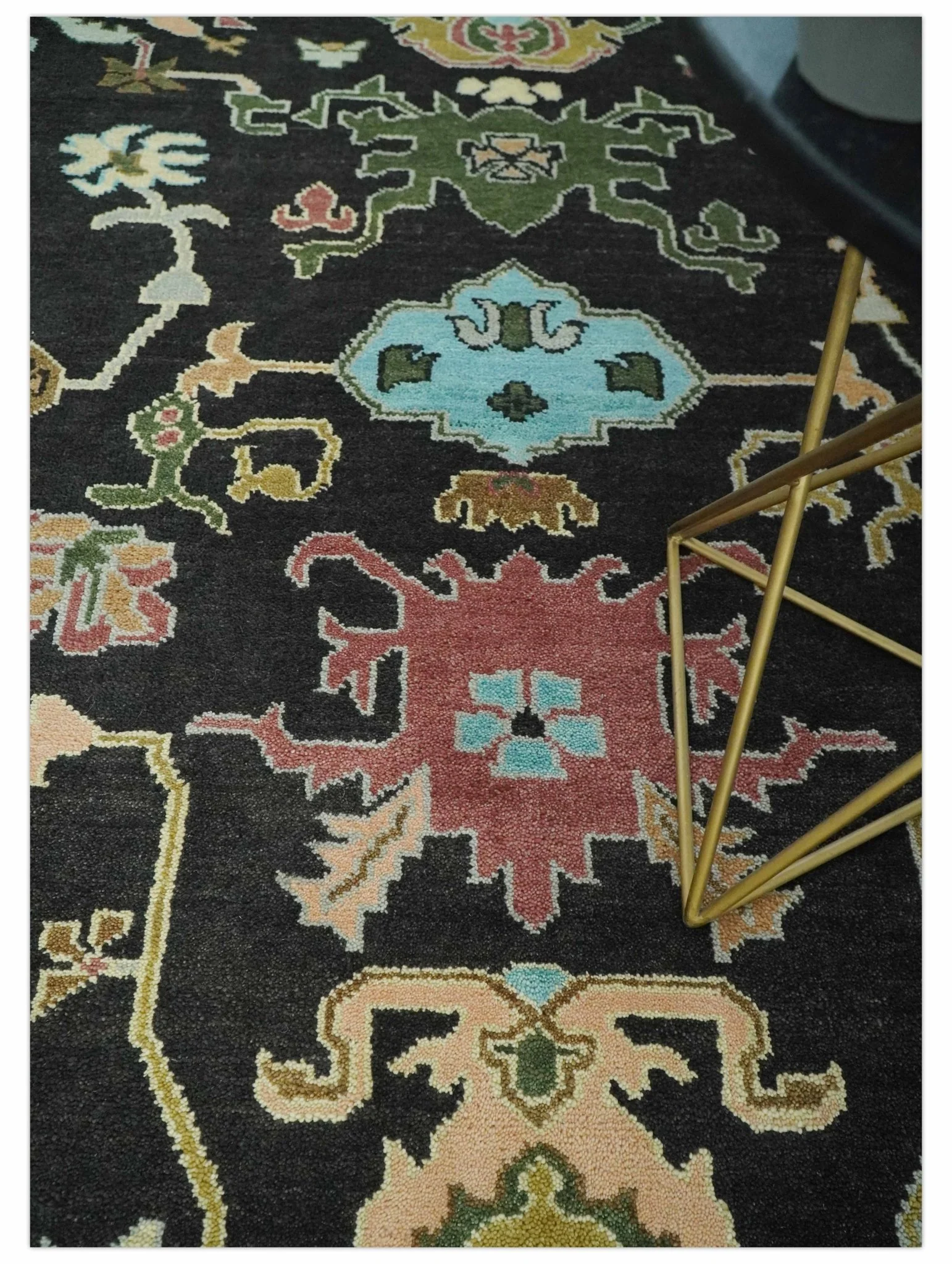 Vibrant Colorful Black 8x10 Hand Knotted Traditional Oushak wool area rug - Image 2