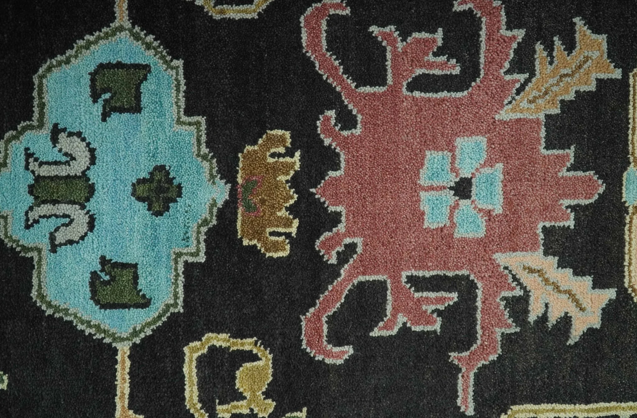 Vibrant Colorful Black 8x10 Hand Knotted Traditional Oushak wool area rug - Image 4