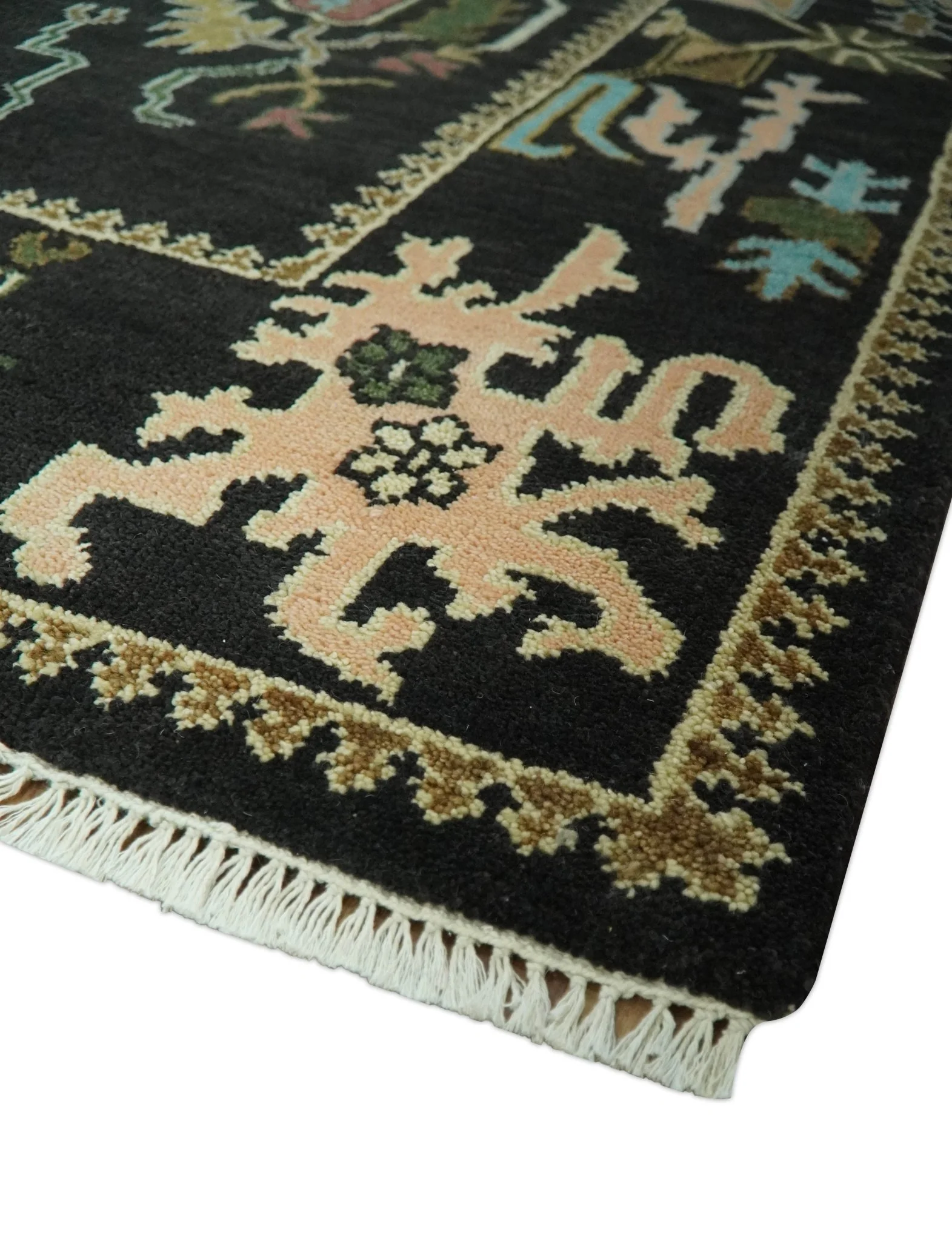 Vibrant Colorful Black 8x10 Hand Knotted Traditional Oushak wool area rug - Image 5
