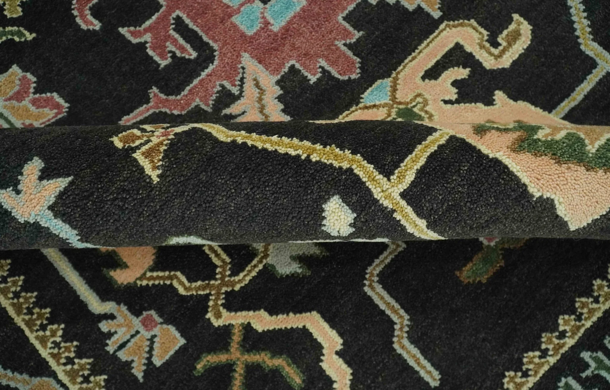 Vibrant Colorful Black 8x10 Hand Knotted Traditional Oushak wool area rug - Image 6