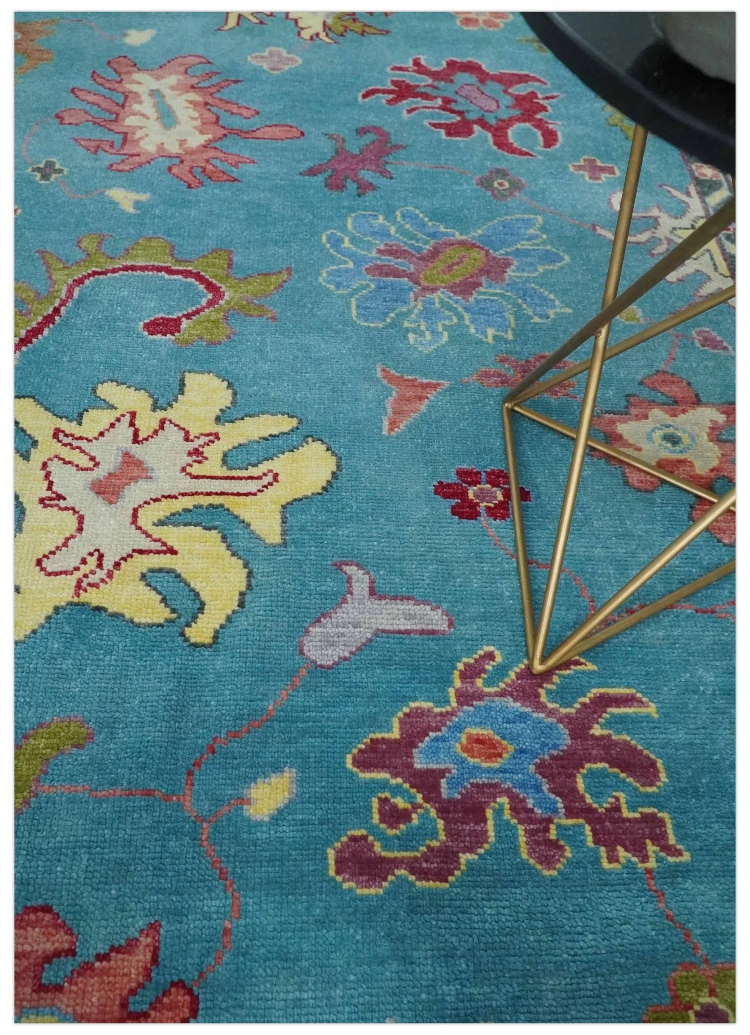 Custom Made Colorful Blue and Beige Hand knotted Traditional Oushak wool Area Rug - Image 2