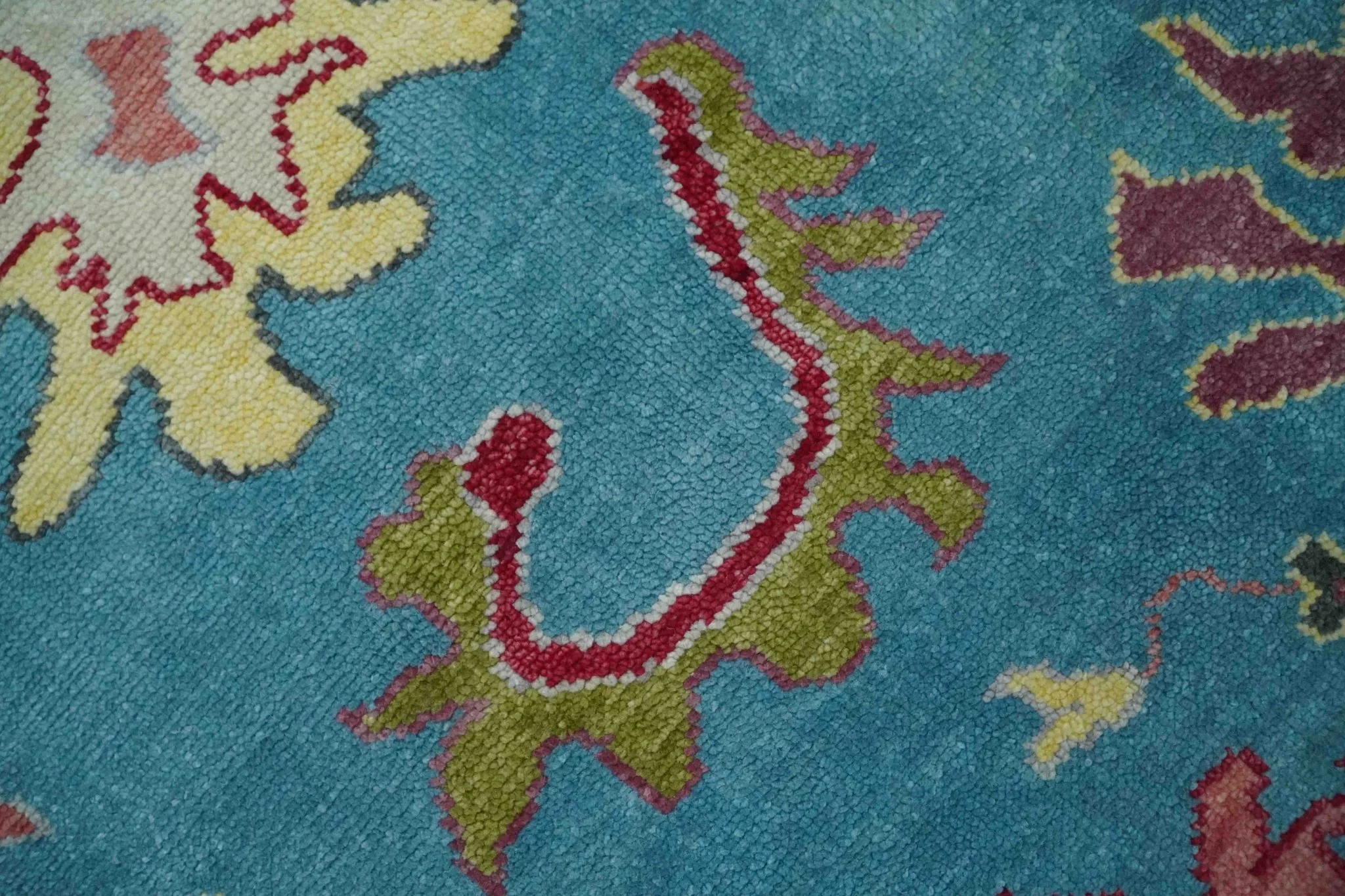 Custom Made Colorful Blue and Beige Hand knotted Traditional Oushak wool Area Rug - Image 4