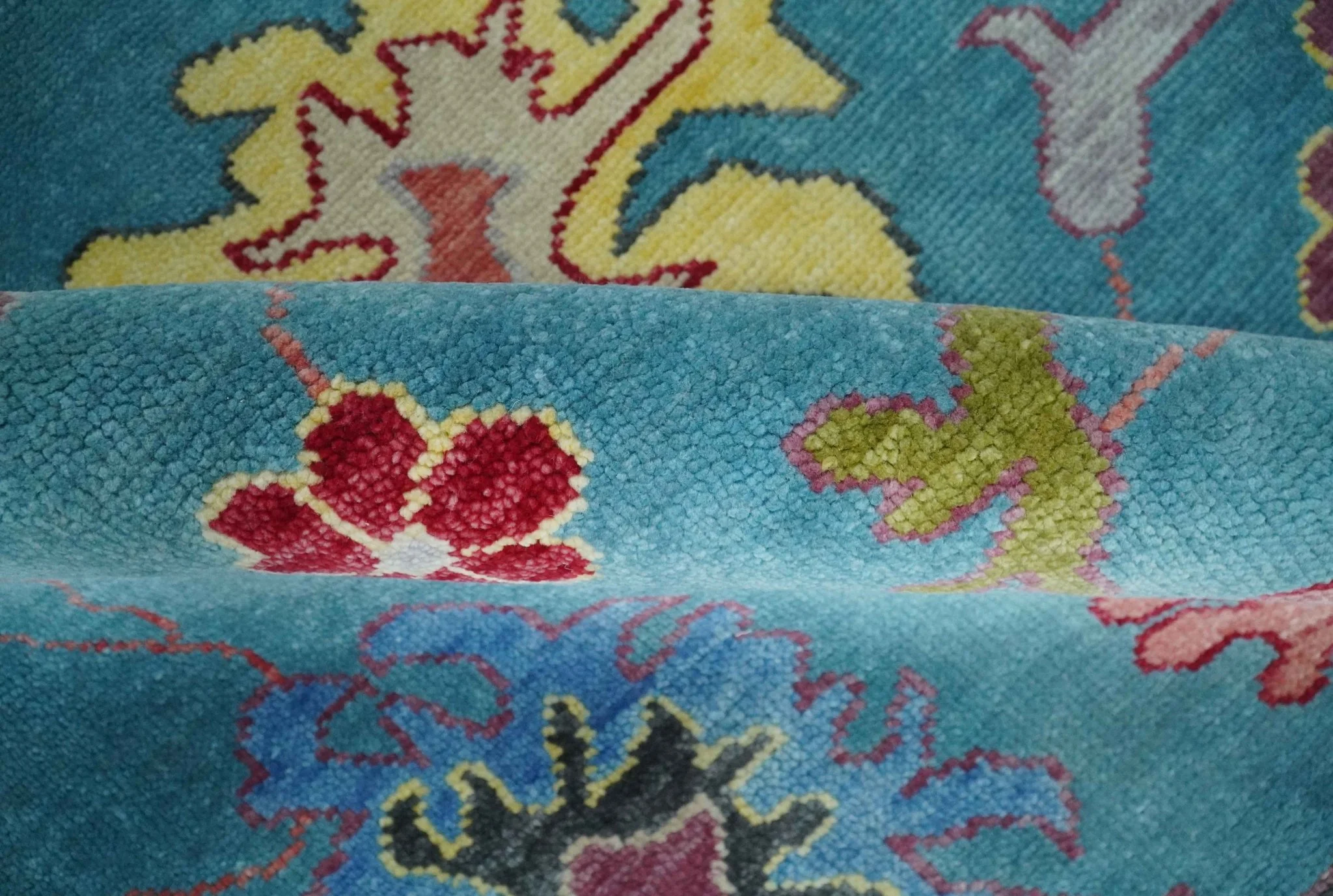 Custom Made Colorful Blue and Beige Hand knotted Traditional Oushak wool Area Rug - Image 6