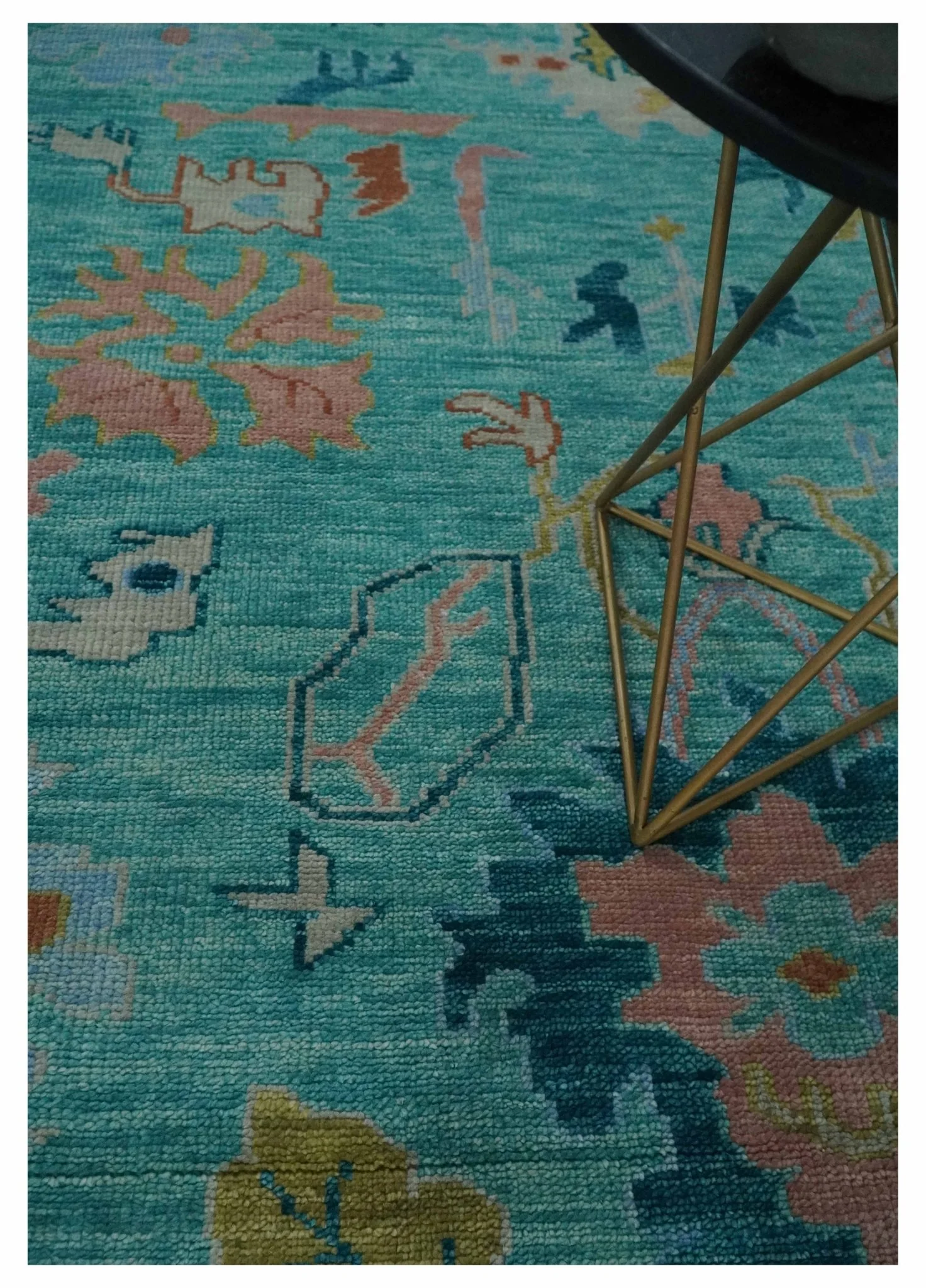 Vibrant Colorful Blue and Green Hand knotted 9x12 wool Area Rug - Image 2