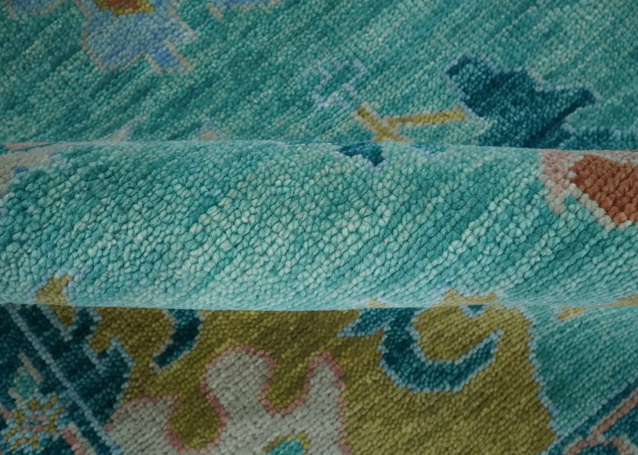 Vibrant Colorful Blue and Green Hand knotted 9x12 wool Area Rug - Image 7