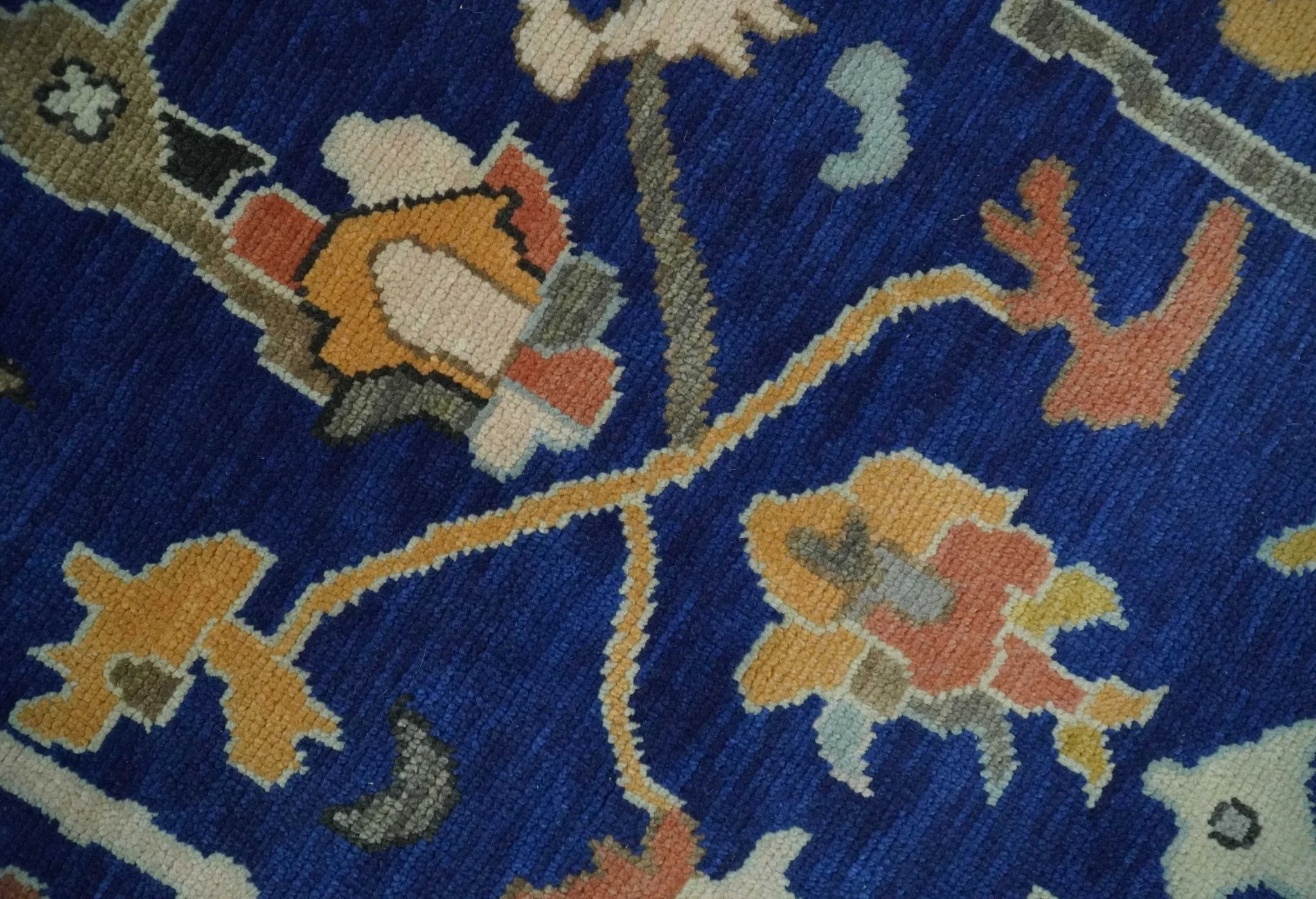 Vibrant Colorful Blue, Silver and Mustard Hand knotted Traditional Oushak Multi Size wool Area Rug - Image 4