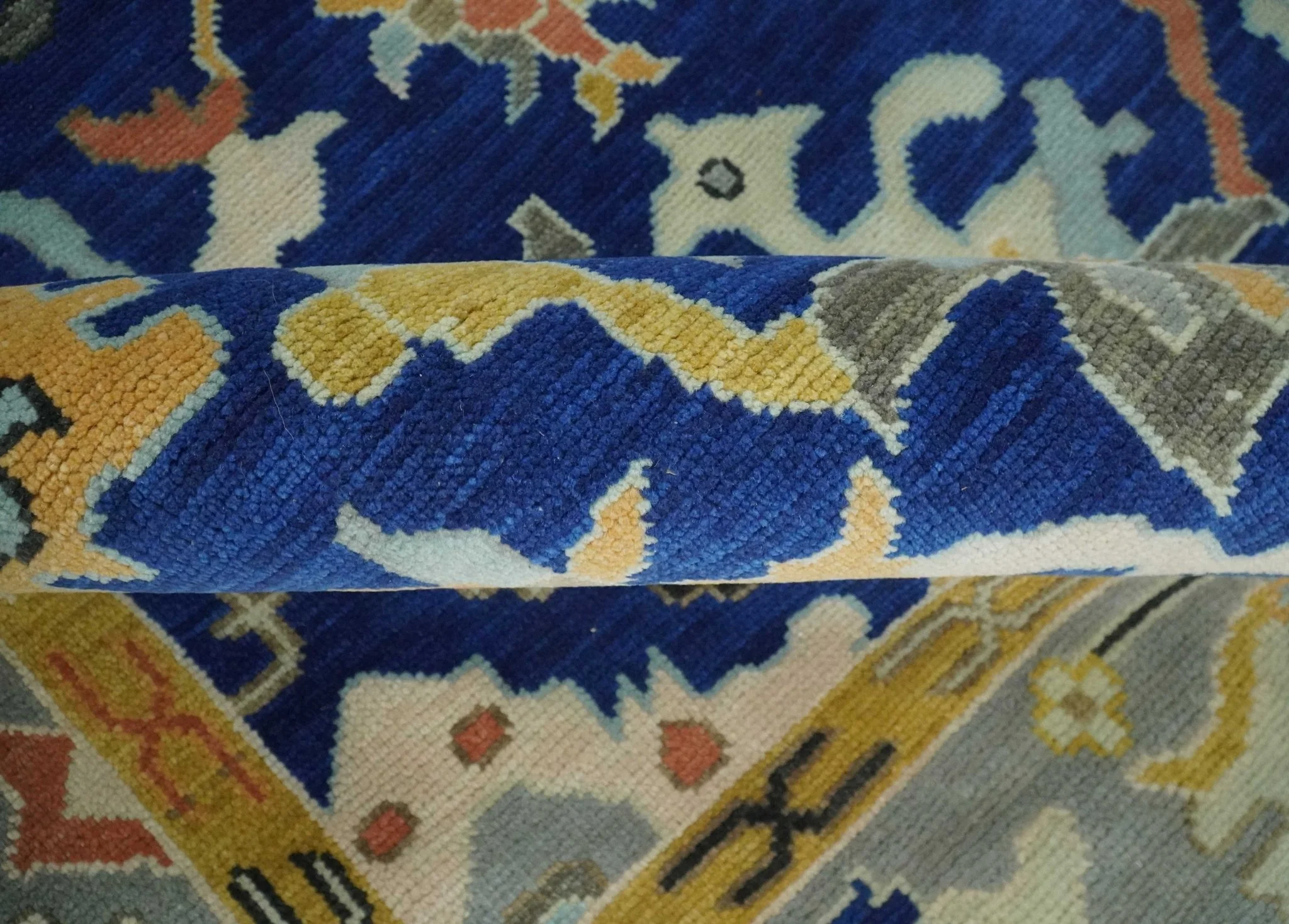 Vibrant Colorful Blue, Silver and Mustard Hand knotted Traditional Oushak Multi Size wool Area Rug - Image 7