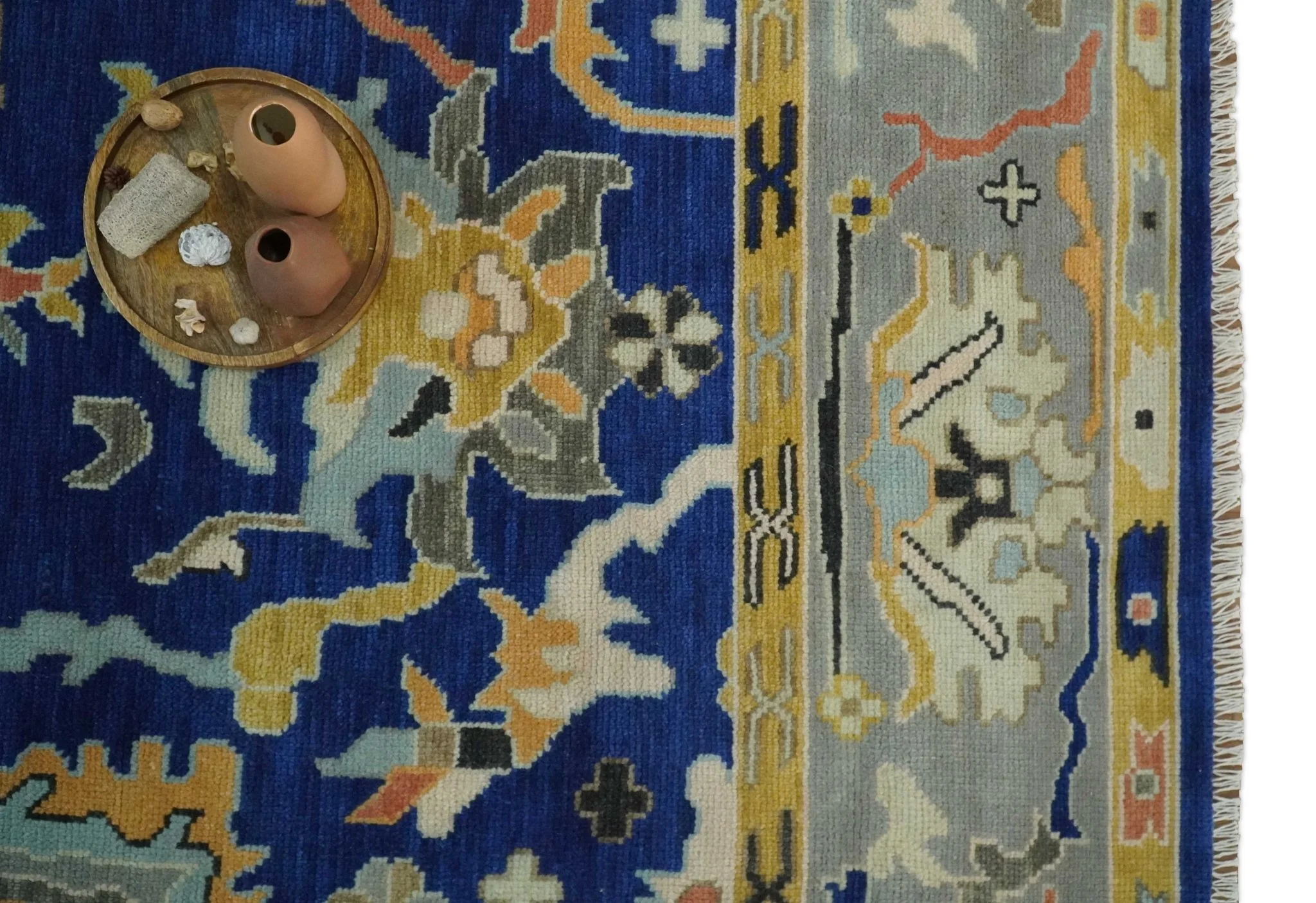 Vibrant Colorful Blue, Silver and Mustard Hand knotted Traditional Oushak 8x10 wool Area Rug - Image 12