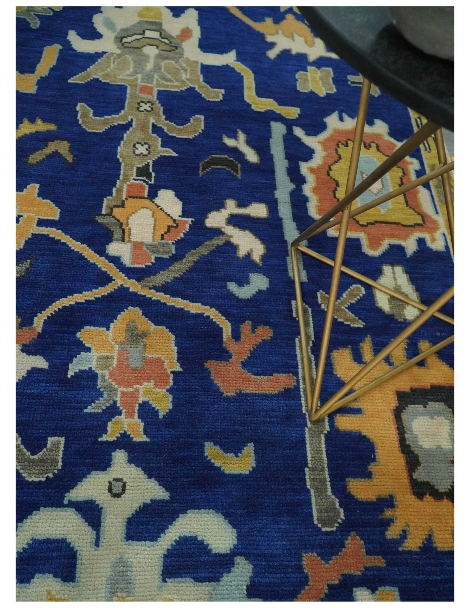 Vibrant Colorful Blue, Silver and Mustard Hand knotted Traditional Oushak 8x10 wool Area Rug - Image 2