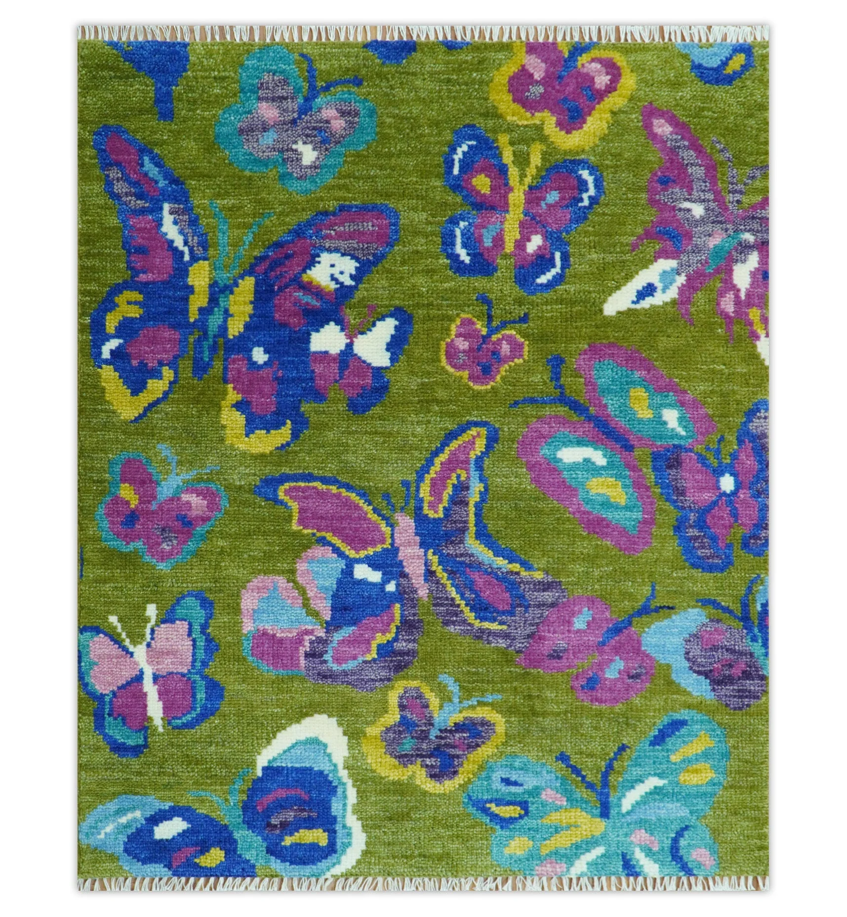 Vibrant Garden of Butterfly Green and Purple Hand knotted Multi size wool Area Rug - Image 10