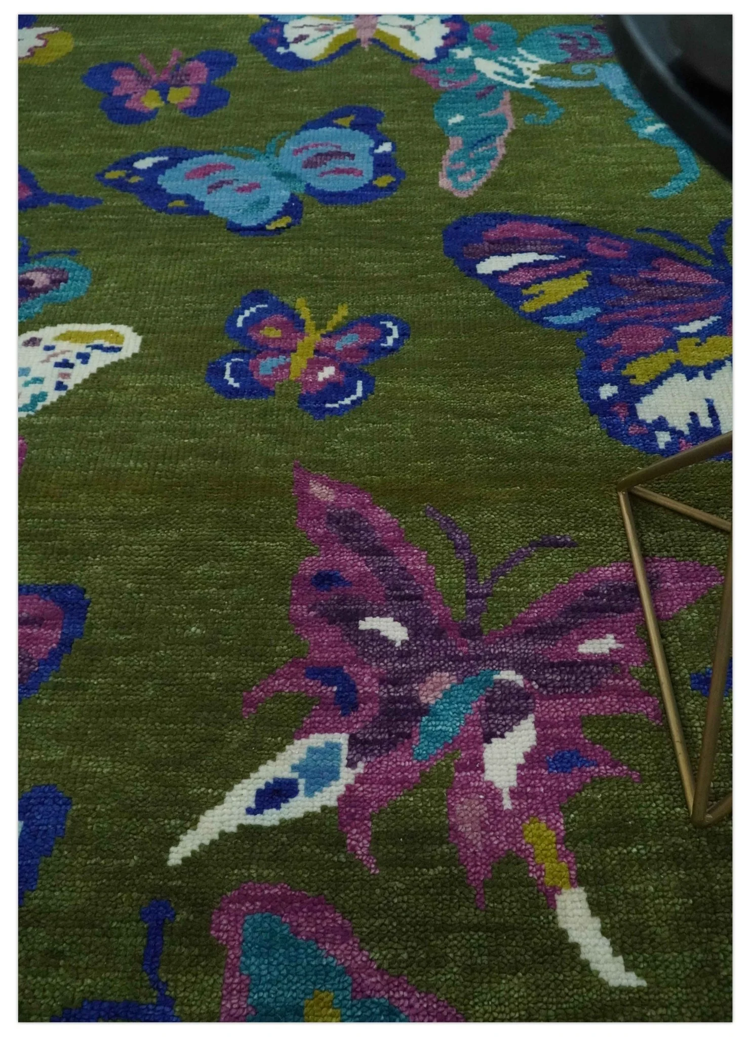 Vibrant Garden of Butterfly Green and Purple Hand knotted Multi size wool Area Rug - Image 2