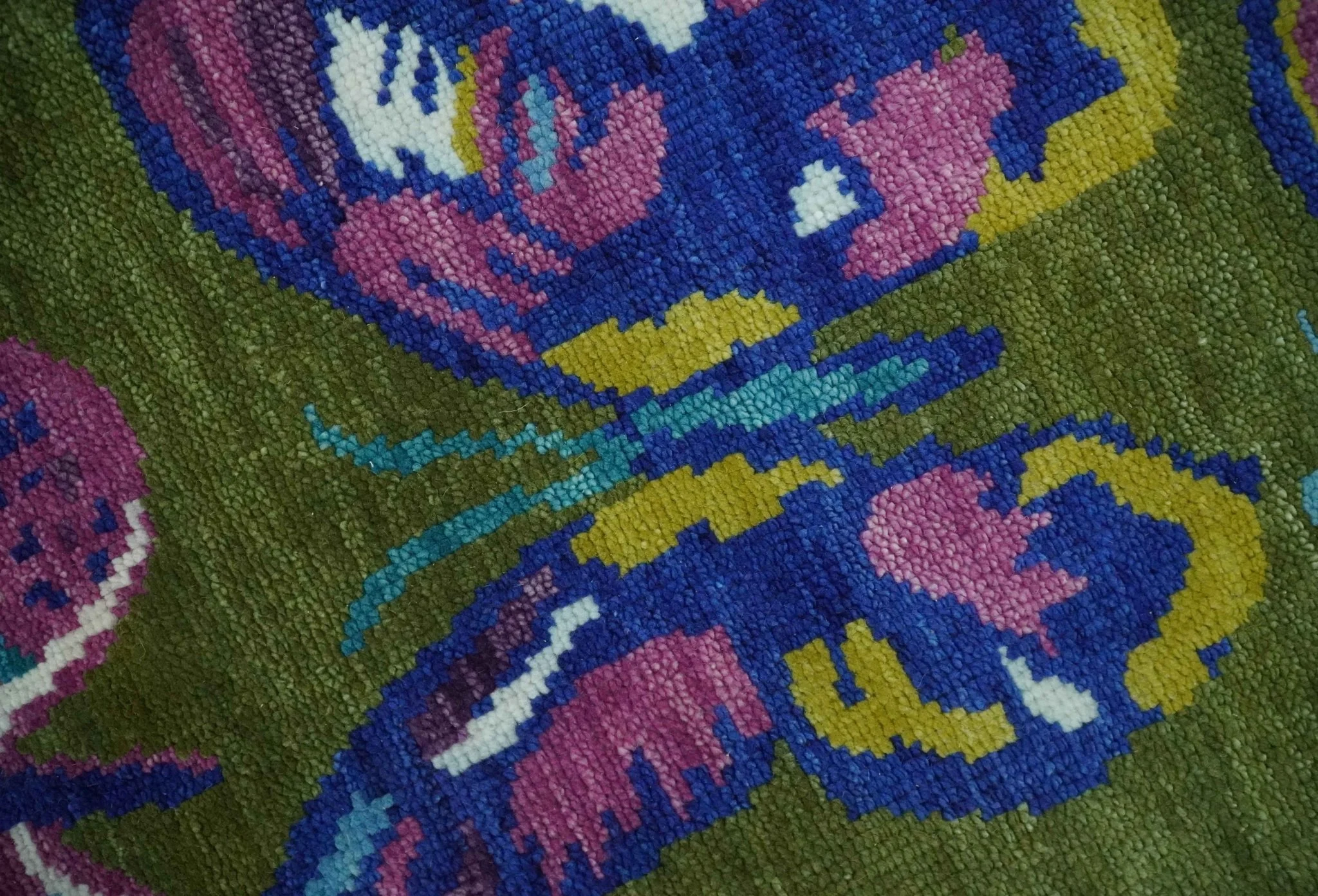Vibrant Garden of Butterfly Green and Purple Hand knotted Multi size wool Area Rug - Image 4