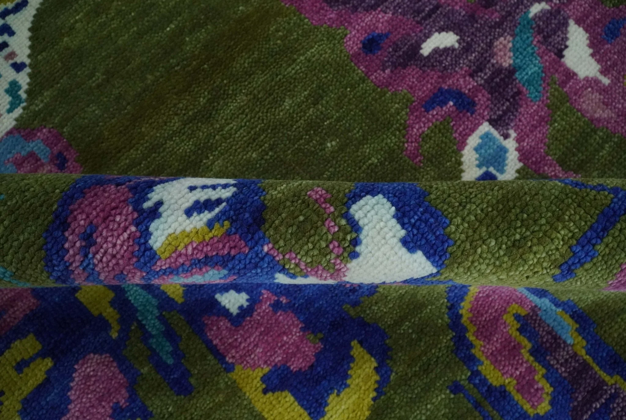 Vibrant Garden of Butterfly Green and Purple Hand knotted Multi size wool Area Rug - Image 6