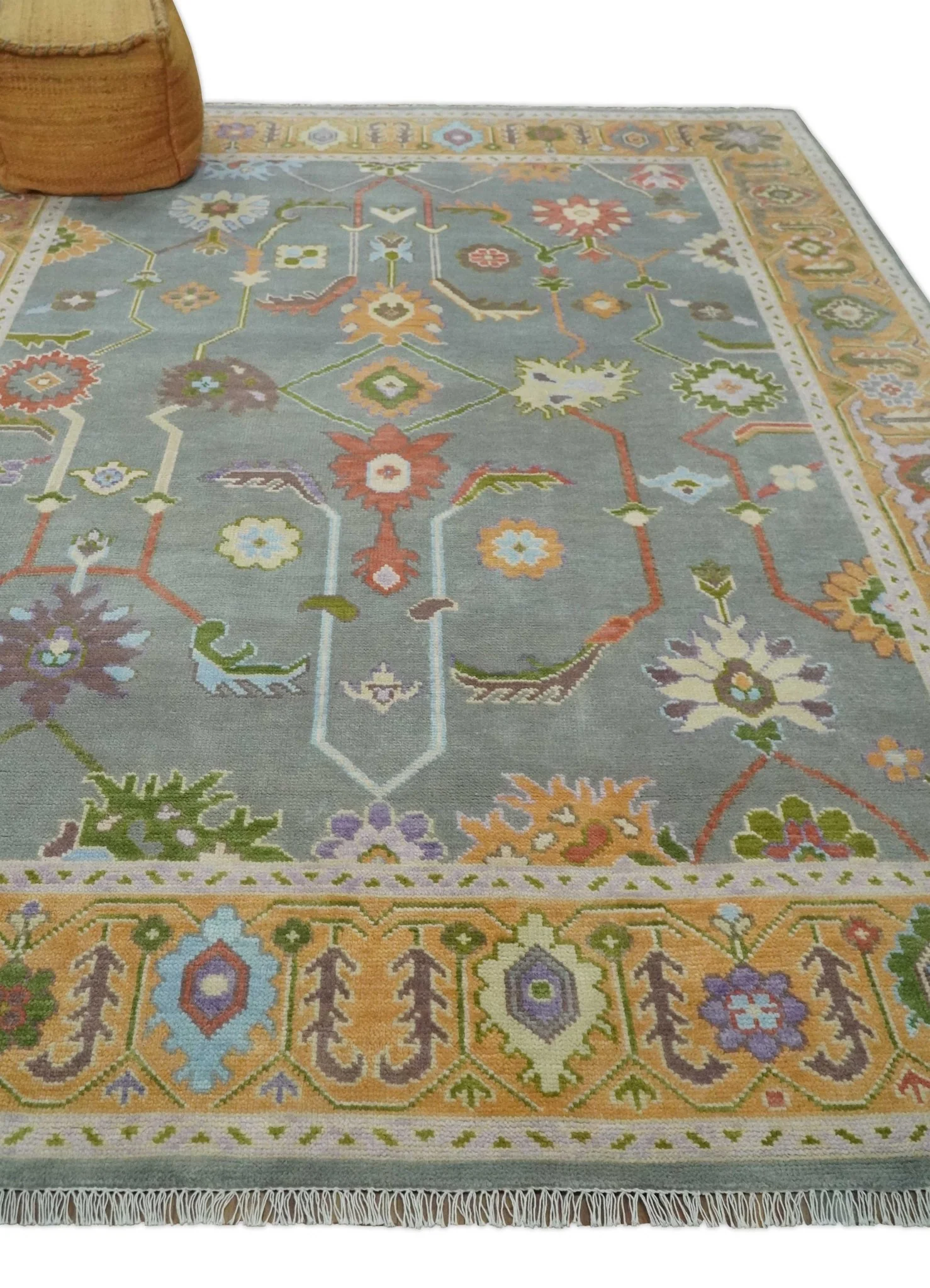 Custom Made Gray and Gold Hand knotted Traditional Oushak wool Area Rug - Image 3