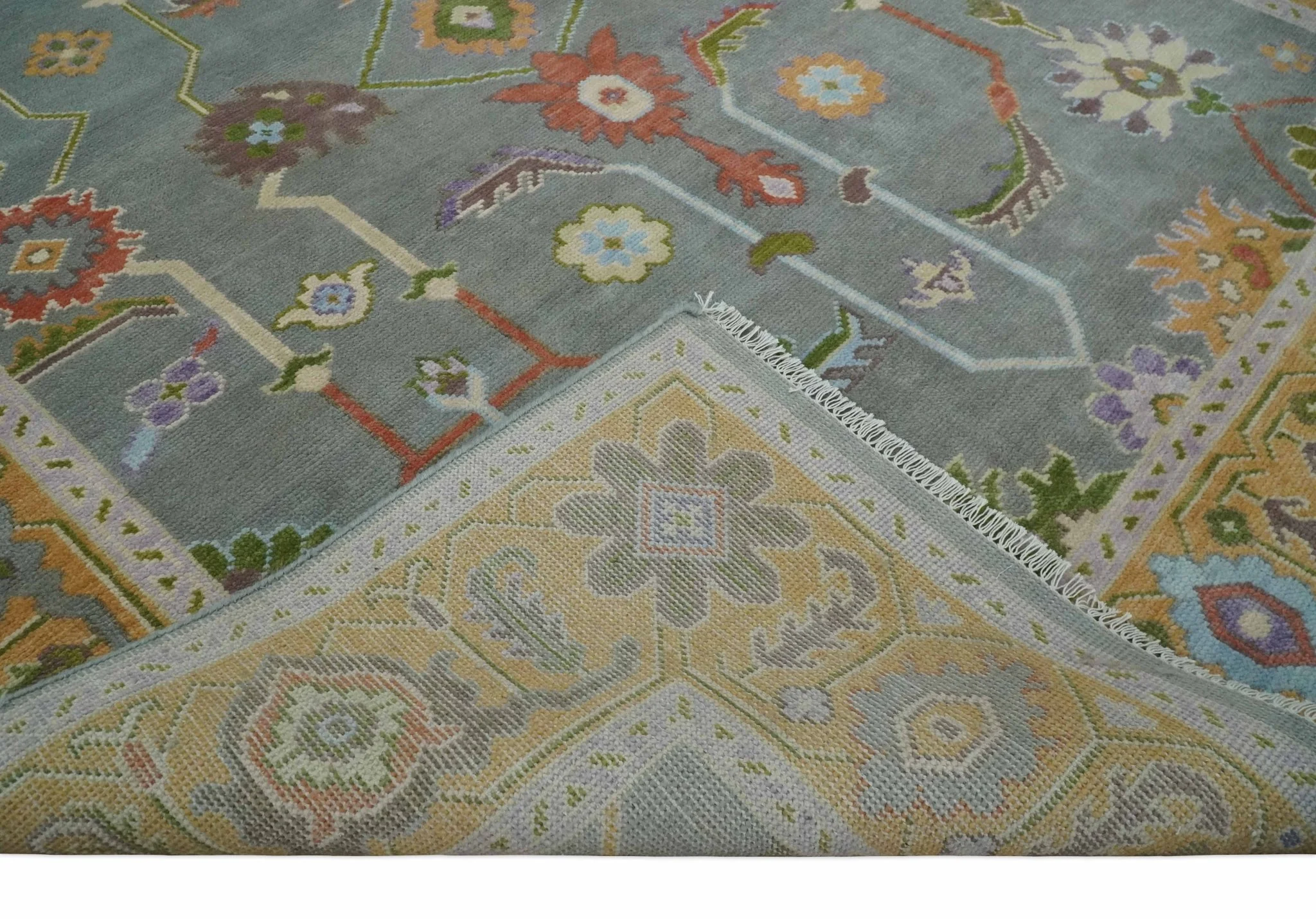 Custom Made Gray and Gold Hand knotted Traditional Oushak wool Area Rug - Image 7