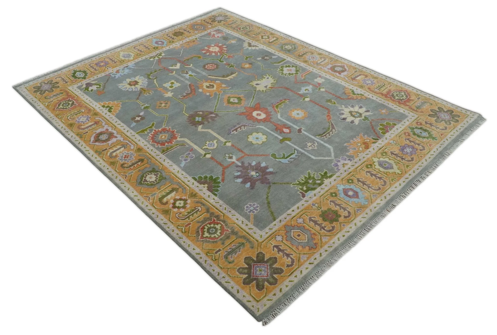 Custom Made Gray and Gold Hand knotted Traditional Oushak wool Area Rug - Image 9