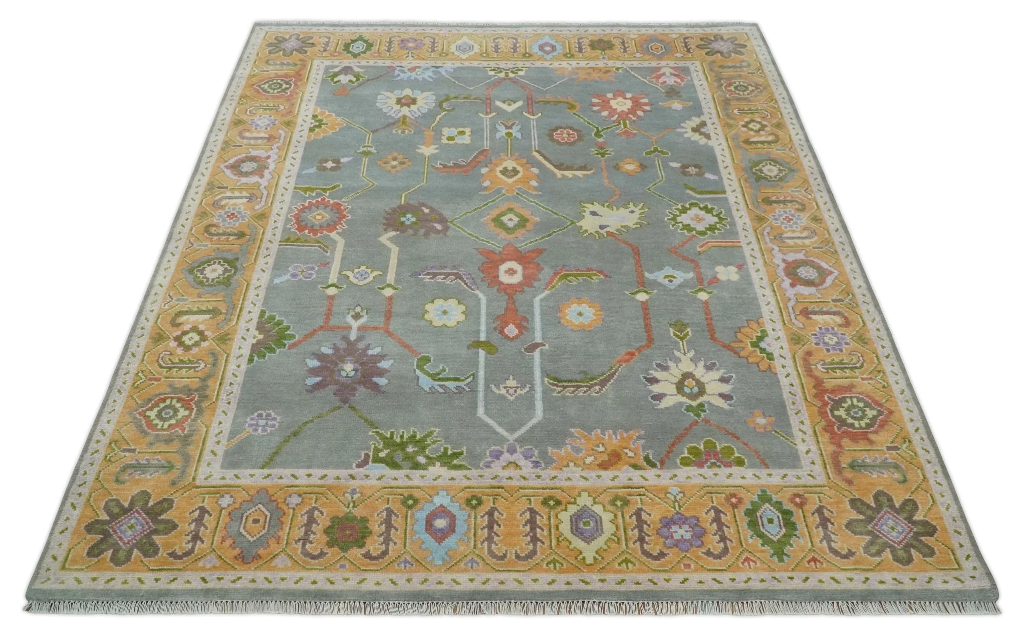 Gray and Gold Hand knotted 8x10 And 9x12 Traditional Oushak wool Area Rug - Image 10