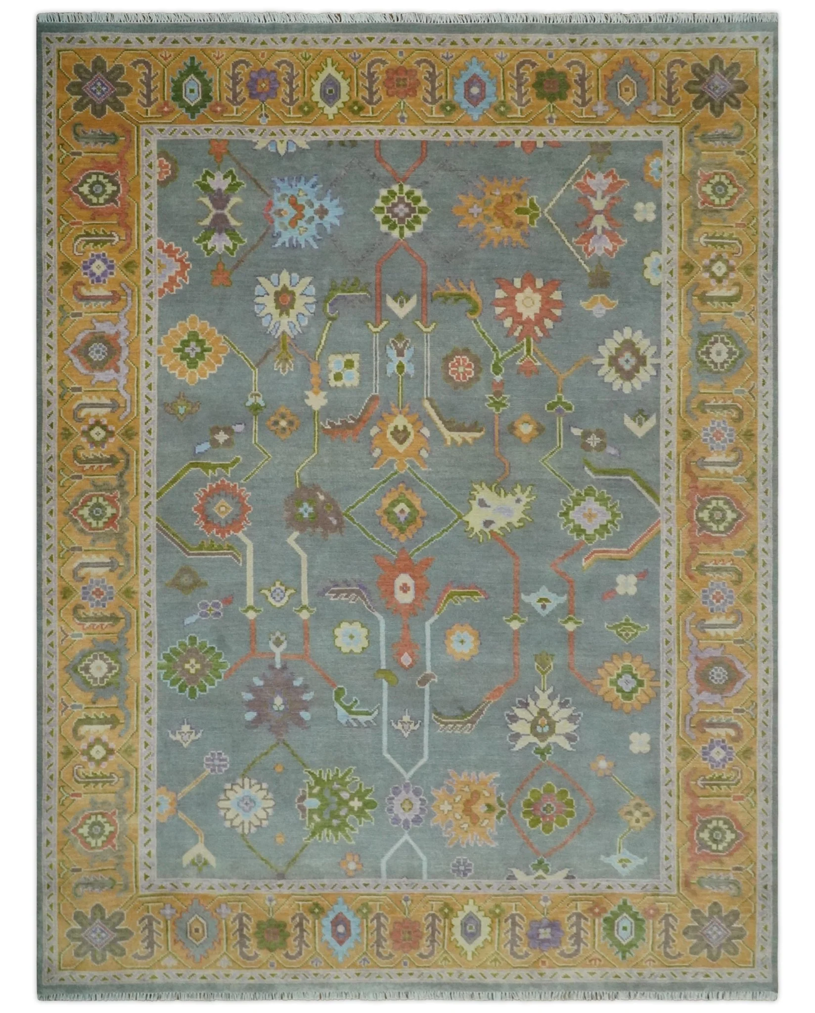 Gray and Gold Hand knotted 8x10 And 9x12 Traditional Oushak wool Area Rug - Image 11