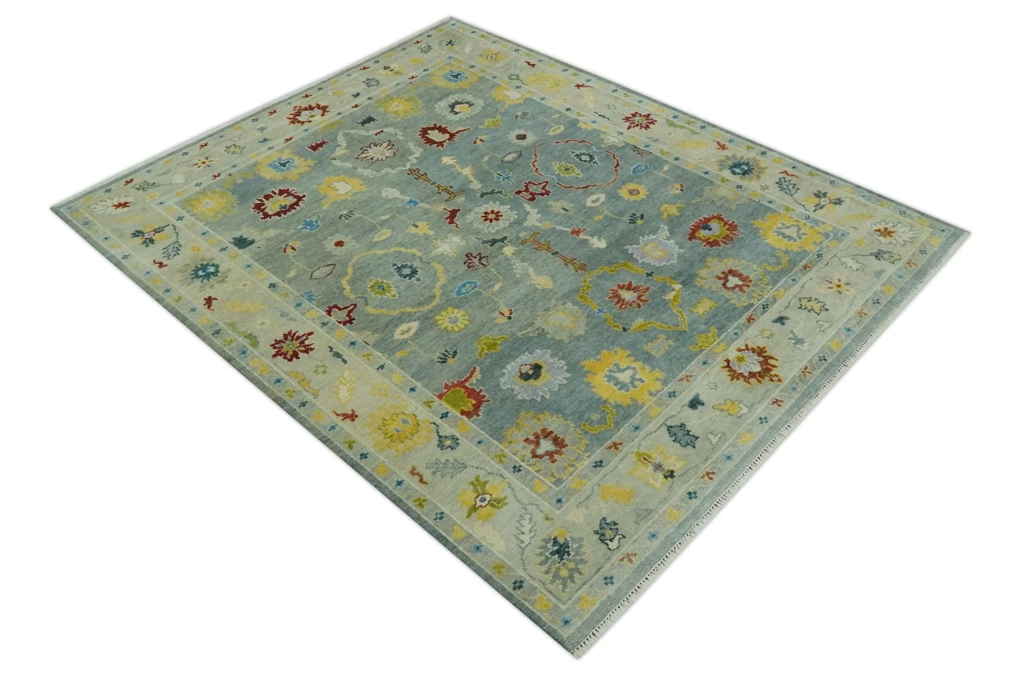 Vibrant Colorful Gray and Beige Traditional Oushak 8x10 wool area rug - Image 10