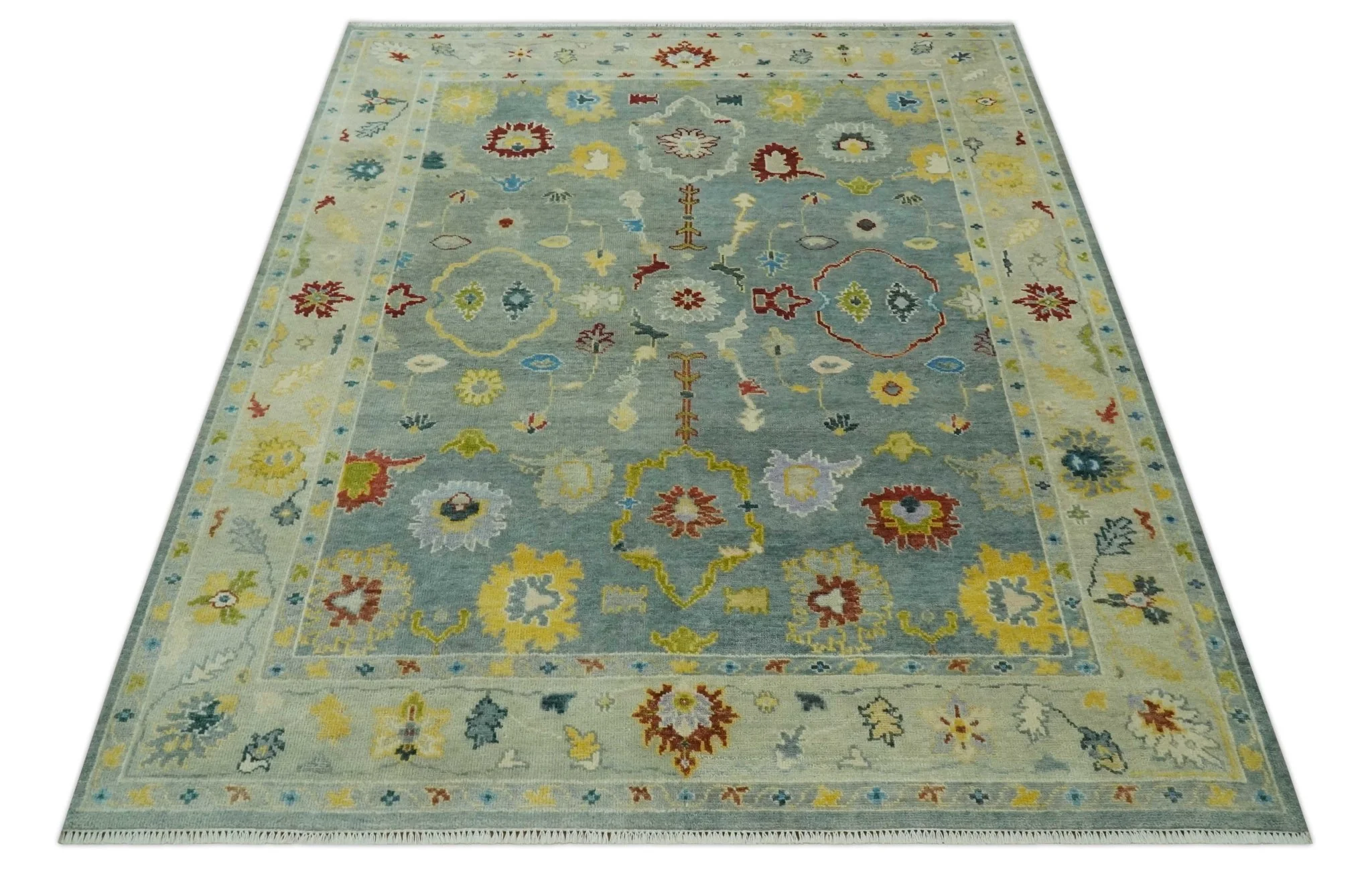 Vibrant Colorful Gray and Beige Traditional Oushak 8x10 wool area rug - Image 11