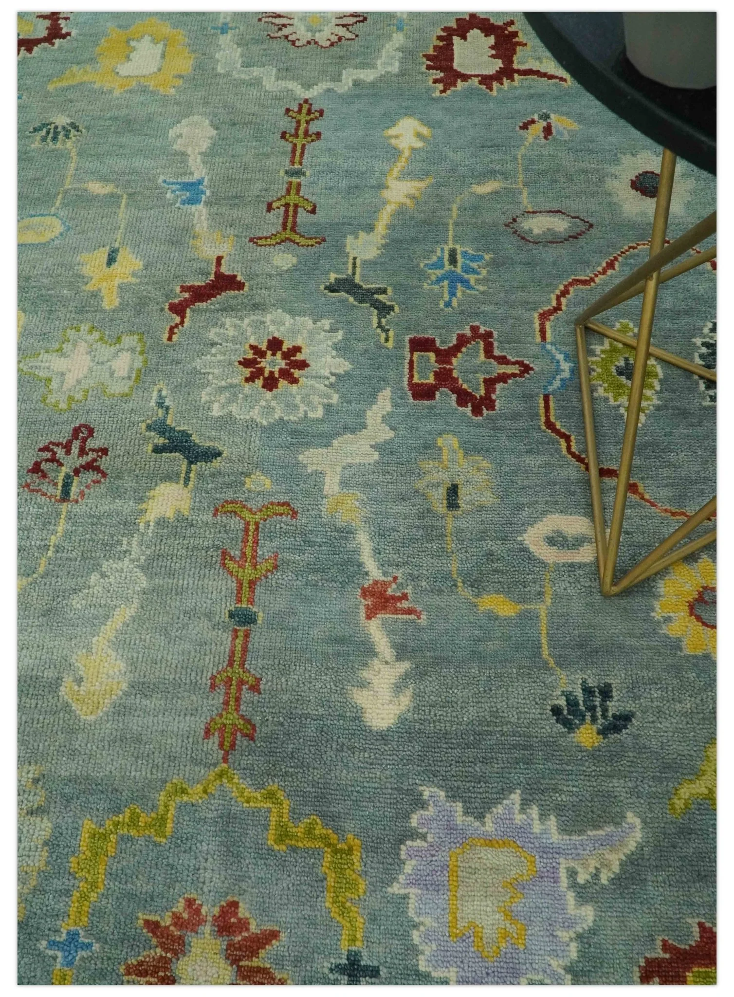 Vibrant Colorful Gray and Beige Traditional Oushak 8x10 wool area rug - Image 2