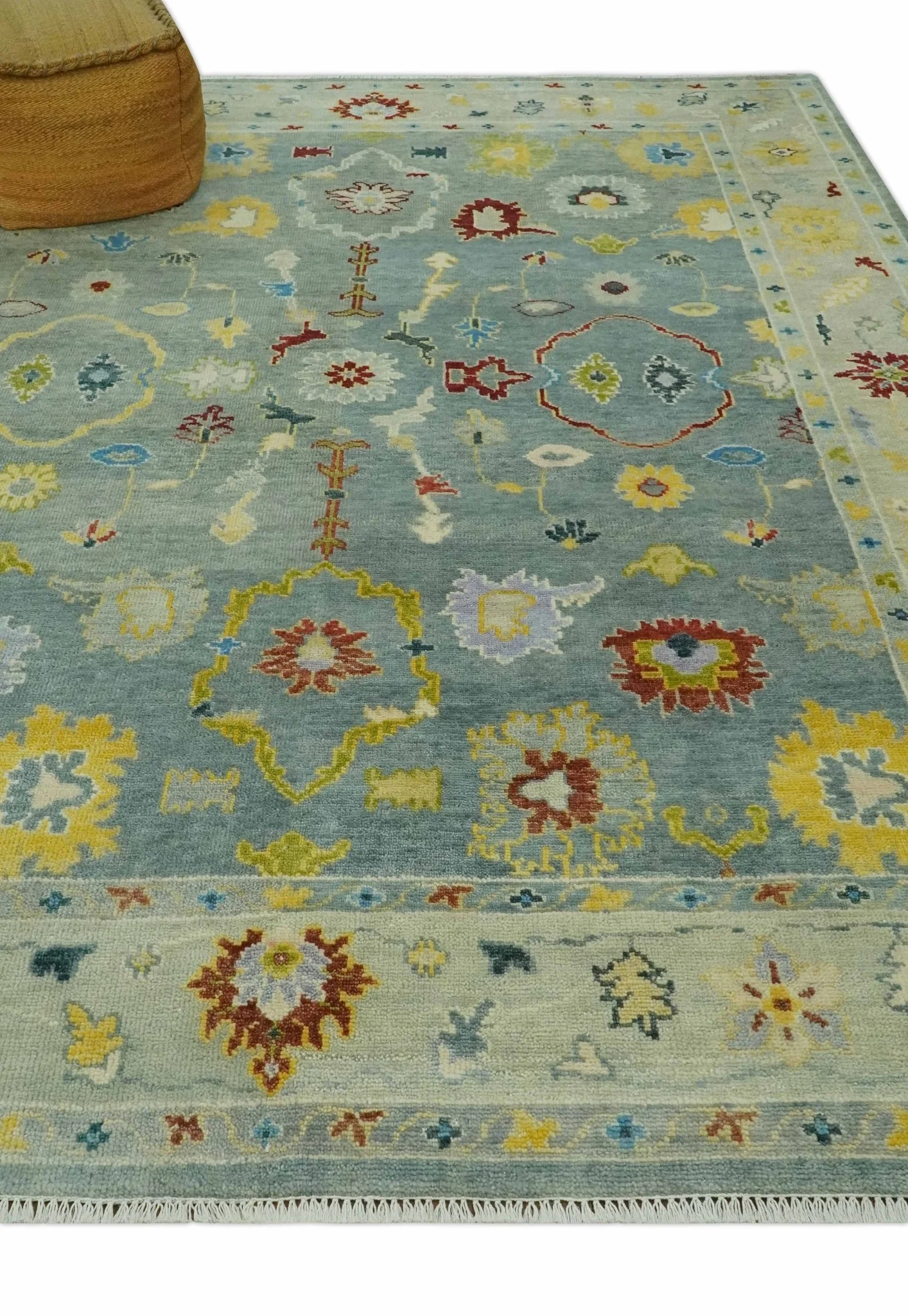 Vibrant Colorful Gray and Beige Traditional Oushak 8x10 wool area rug - Image 3