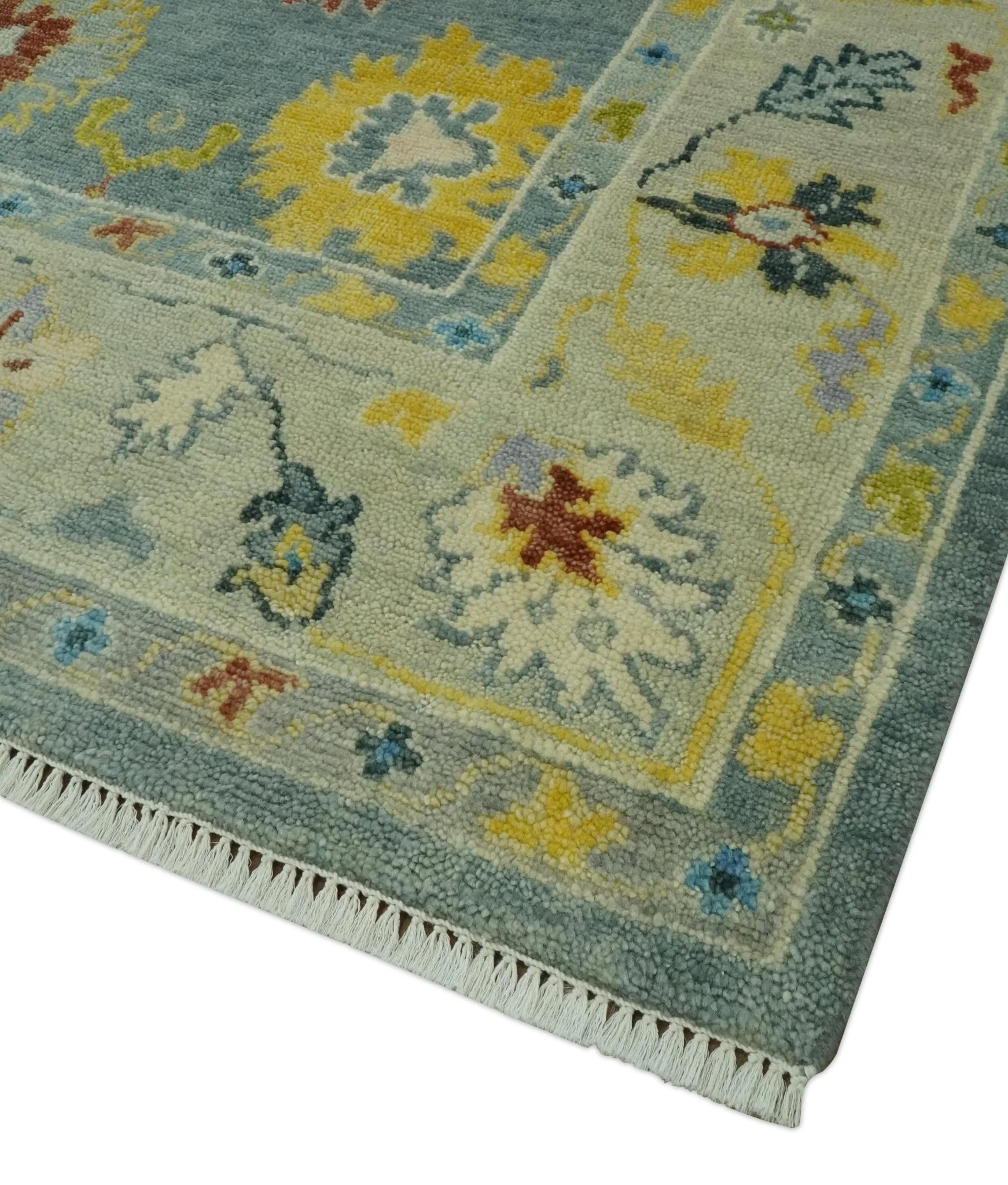Vibrant Colorful Gray and Beige Traditional Oushak 8x10 wool area rug - Image 5
