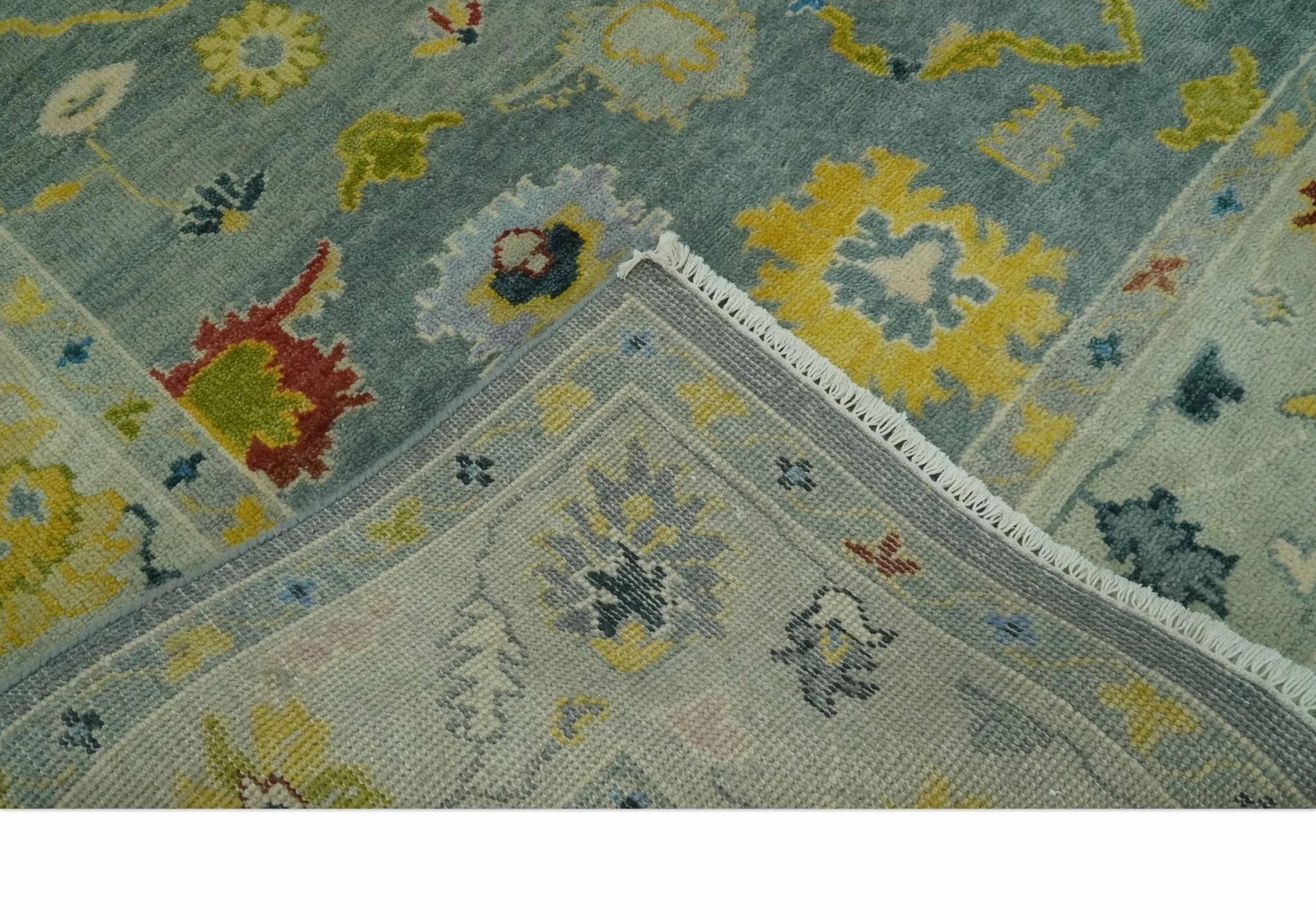 Vibrant Colorful Gray and Beige Traditional Oushak 8x10 wool area rug - Image 8