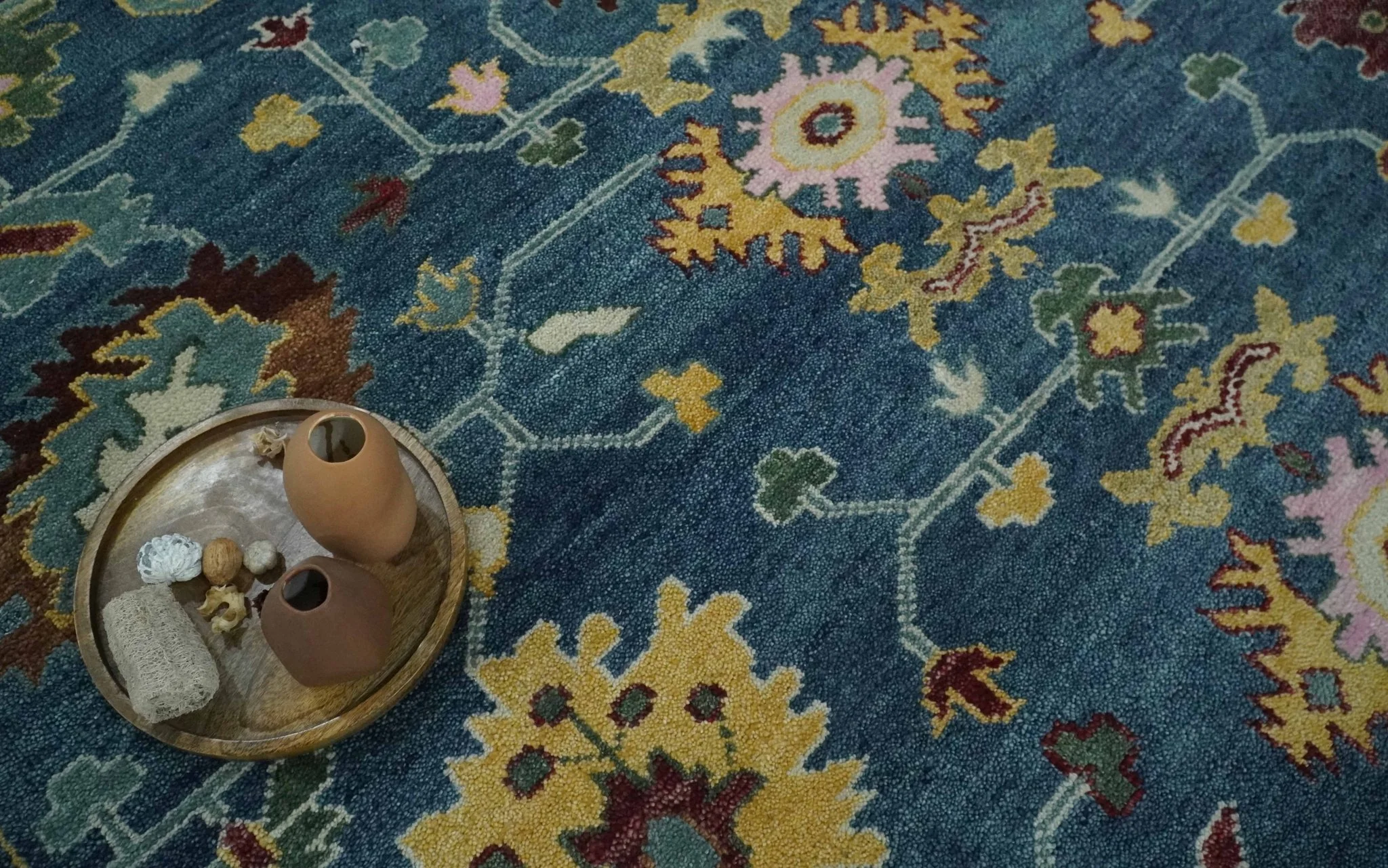 Vibrant Colorful Hand knotted Teal, Gold And Maroon 9x12 wool Area Rug - Image 9