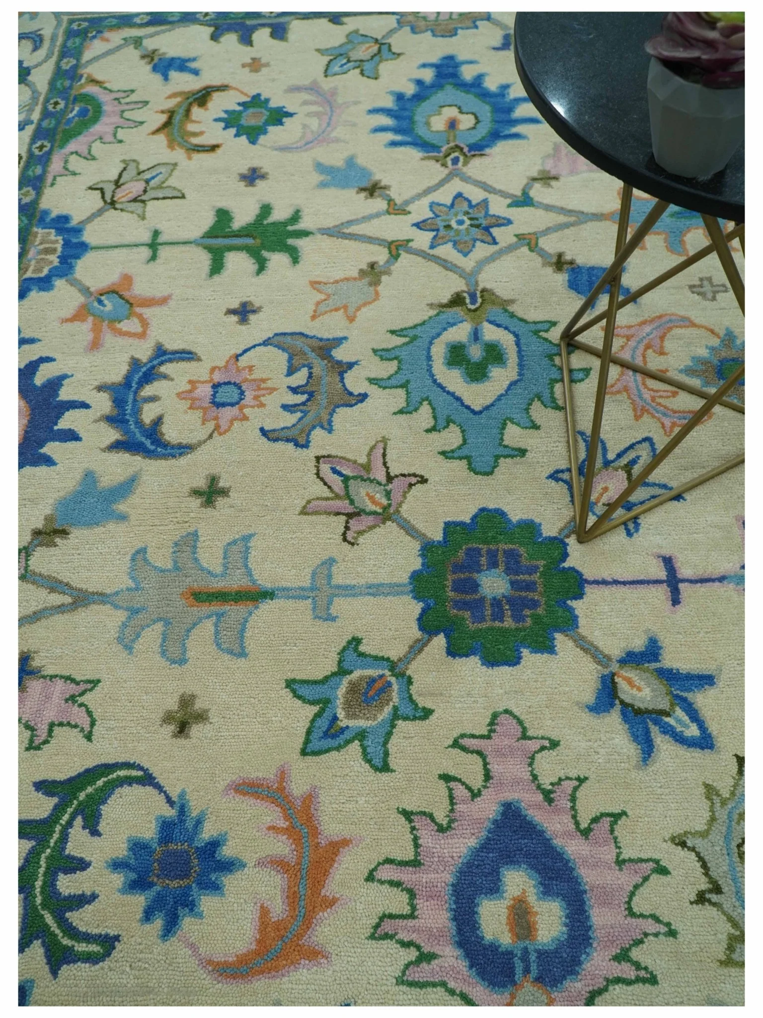 Vibrant Colorful Ivory and Blue Oriental Oushak Hand Tufted Multi Size area rug - Image 2