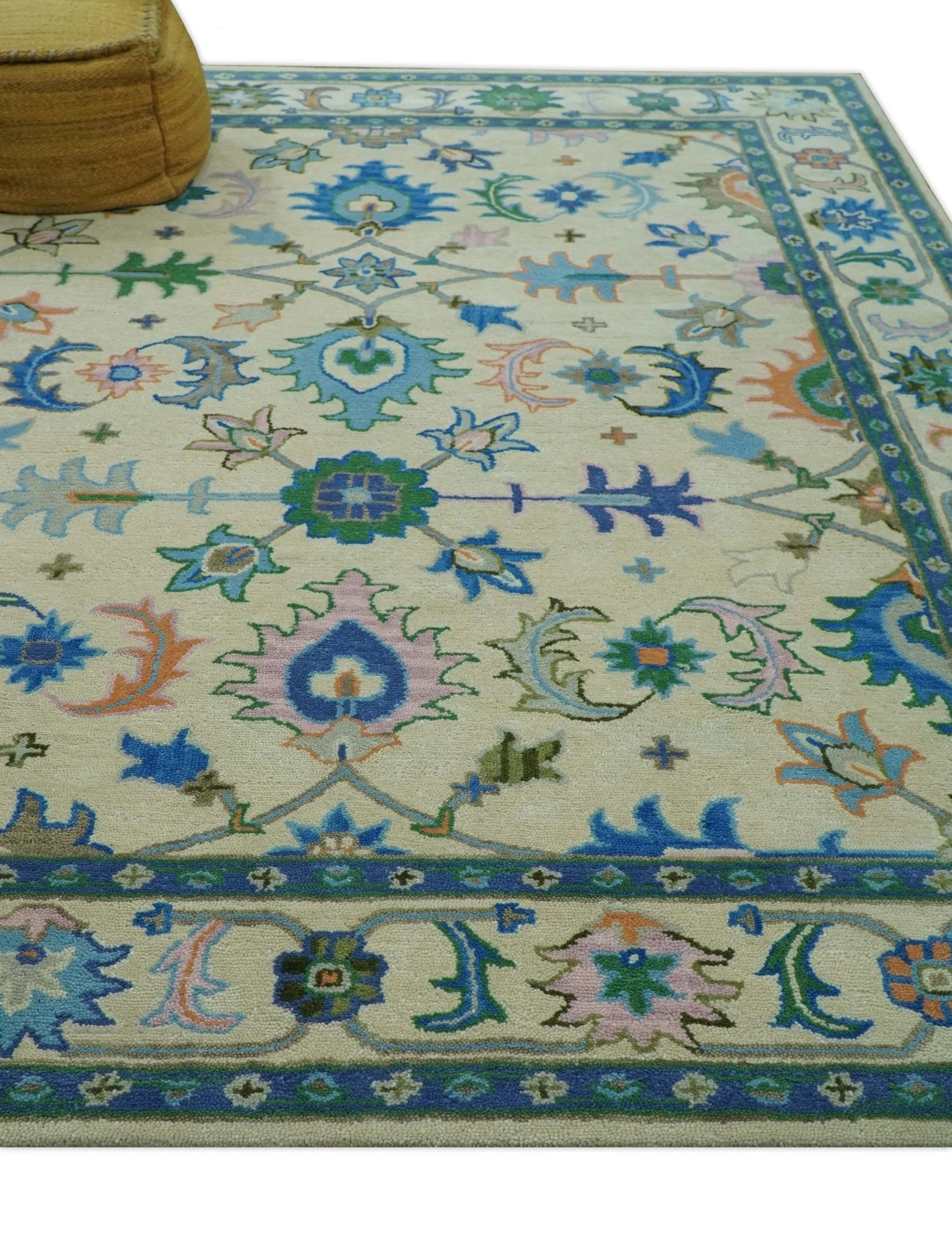 Vibrant Colorful Ivory and Blue Oriental Oushak Hand Tufted Multi Size area rug - Image 3