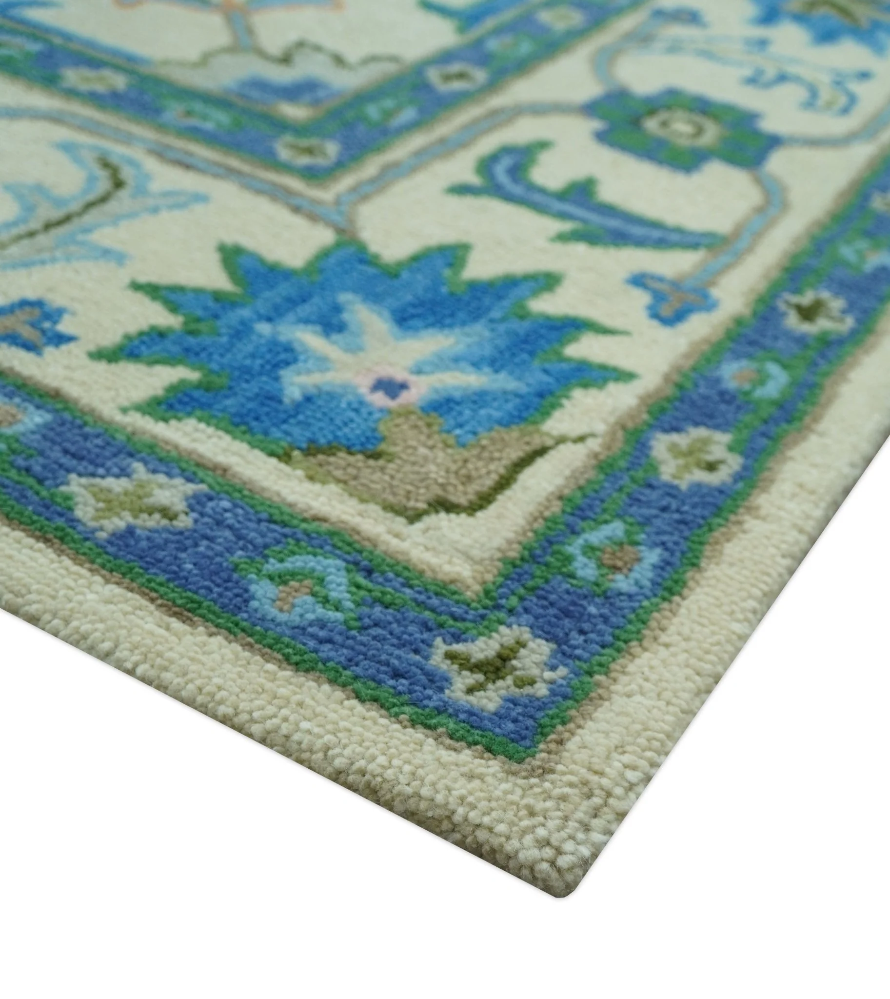 Vibrant Colorful Ivory and Blue Oriental Oushak Hand Tufted Multi Size area rug - Image 5