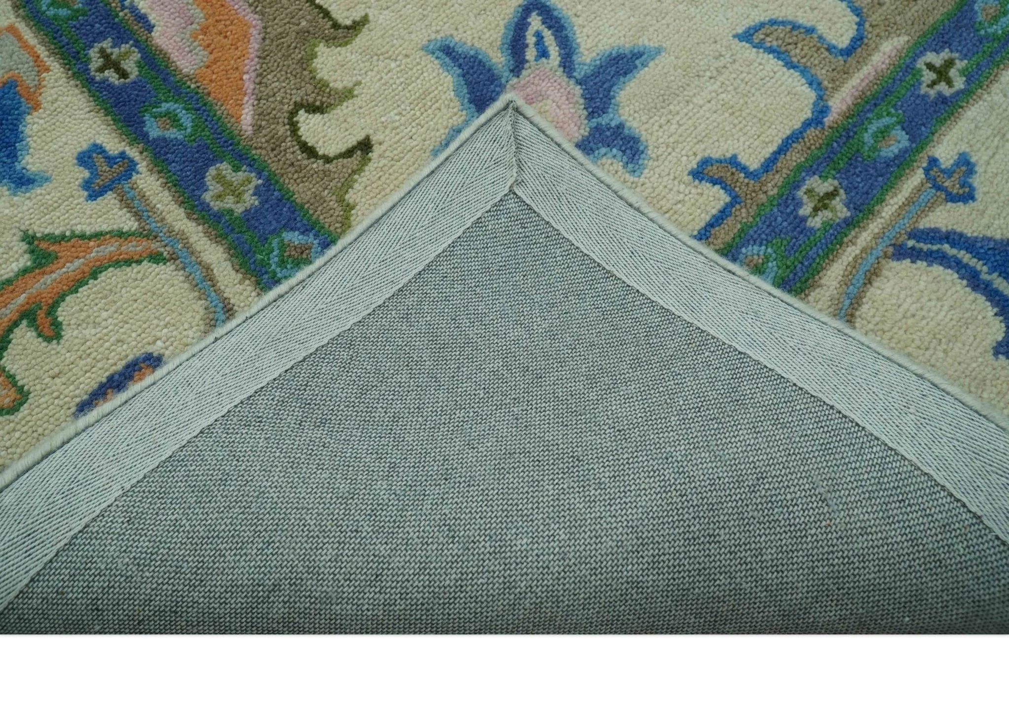 Vibrant Colorful Ivory and Blue Oriental Oushak Hand Tufted Multi Size area rug - Image 7