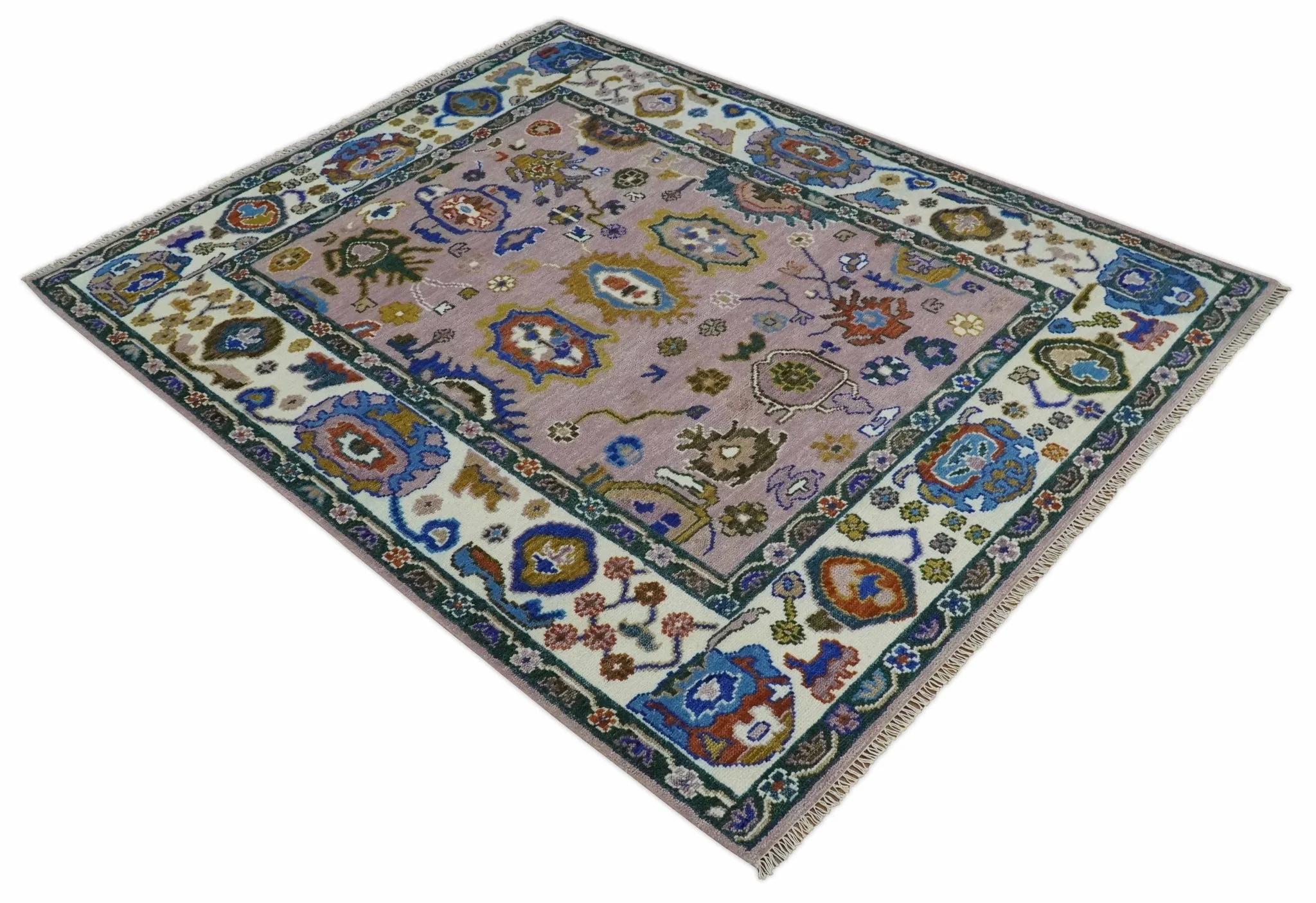 Light Purple, Ivory and Blue Hand knotted Traditional Oushak Multi Size wool Area Rug - Image 10