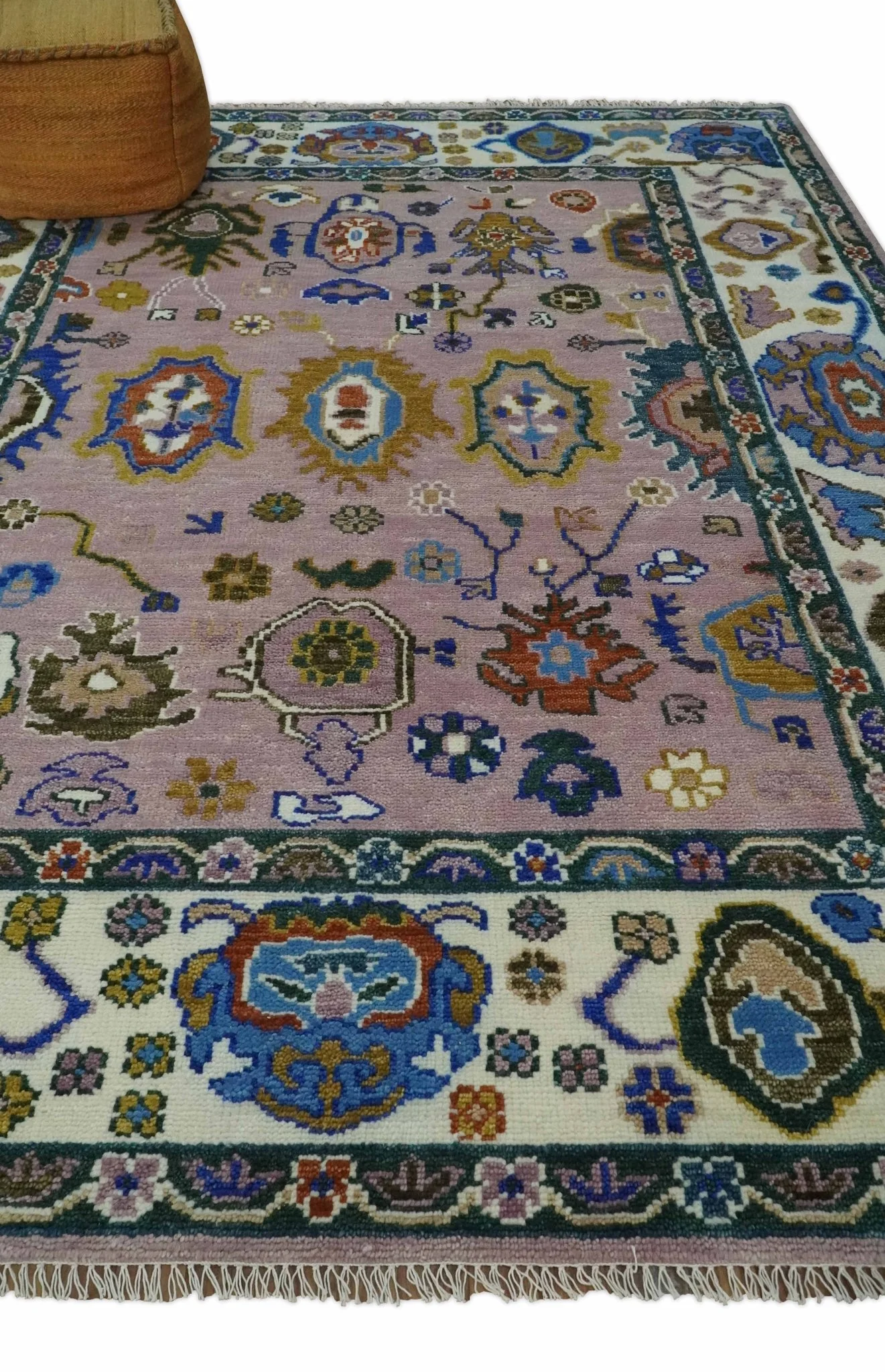 Light Purple, Ivory and Blue Hand knotted Traditional Oushak Multi Size wool Area Rug - Image 3
